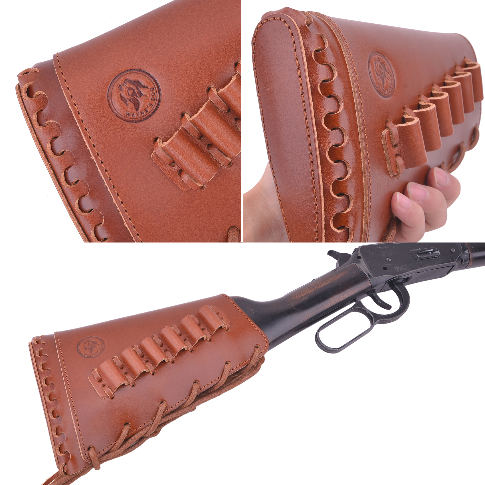Grain Leather Gun Buttstock Shotgun Cartridge Holsters .308 .30-06 .300WIN .40-40 410GA  44MAG