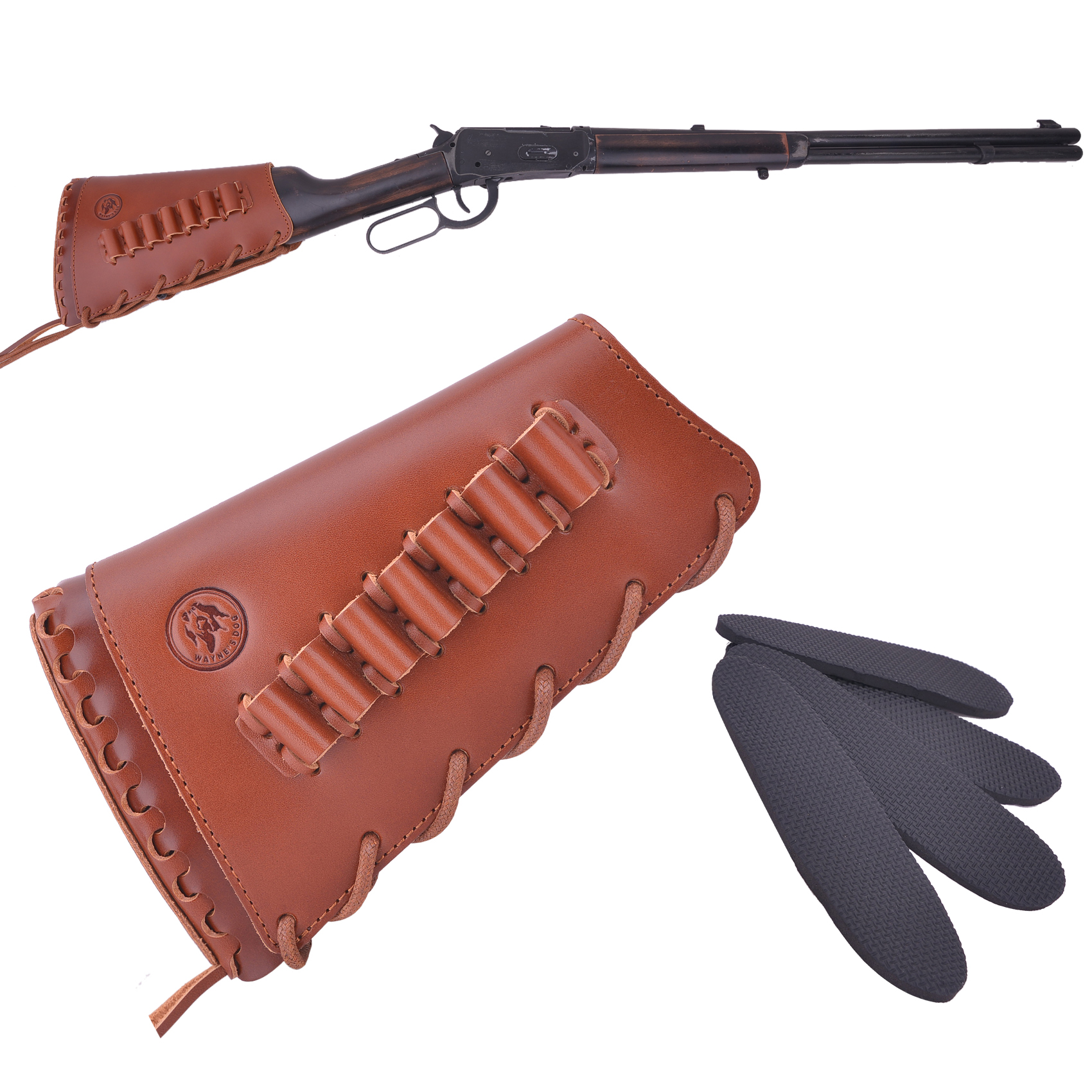 Full Grain Leather Gun Buttstock Rifle Cartridge Holsters .308 .30-06 410GA .357 .30-30 .22LR .22MAG .17hmr