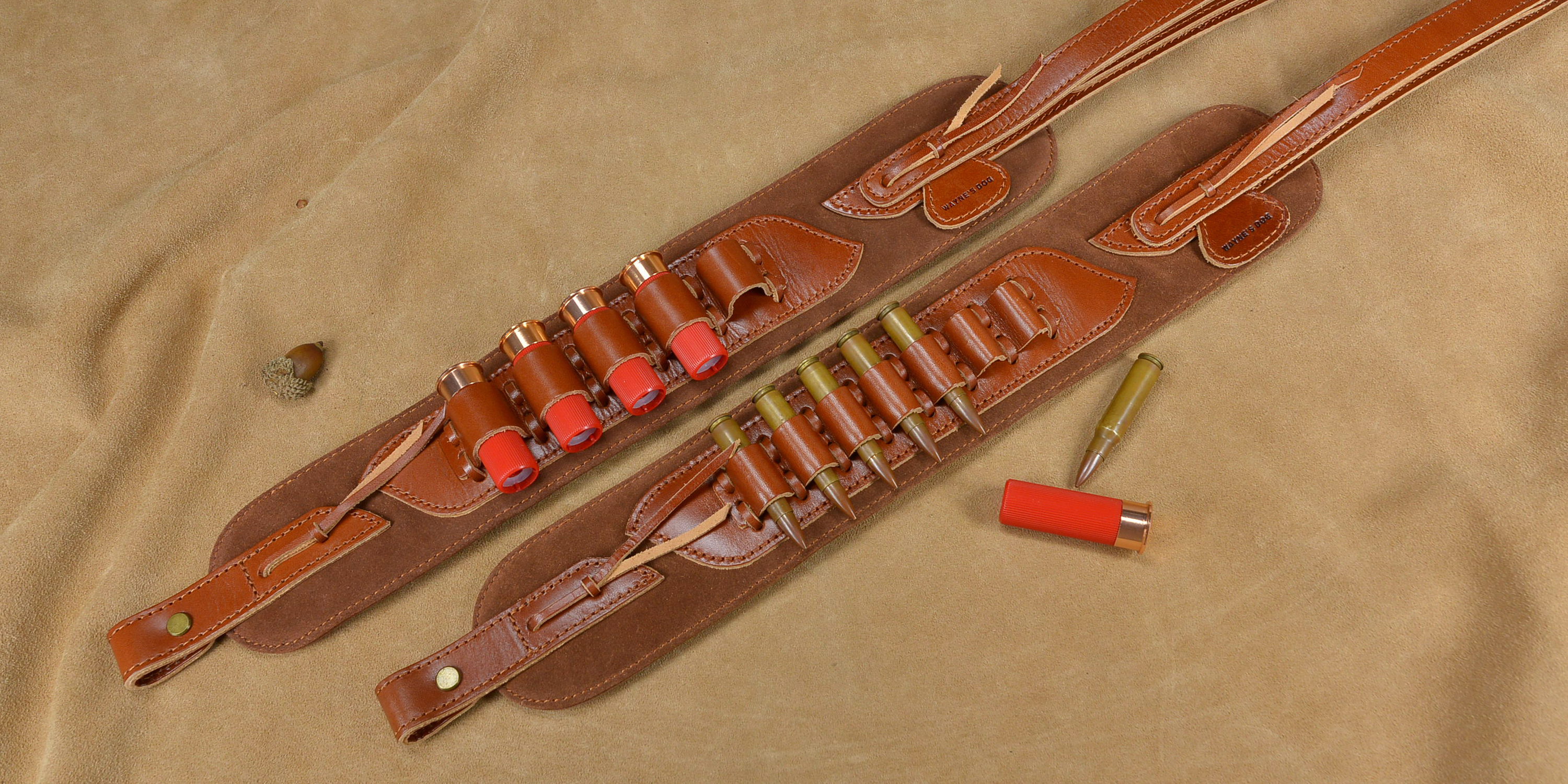 .308 .30-06 .45-70 .44MAG FTop-Grain Leather Gun Cartridge Sling Rifle Strap with Shell Holder, Handle Strap