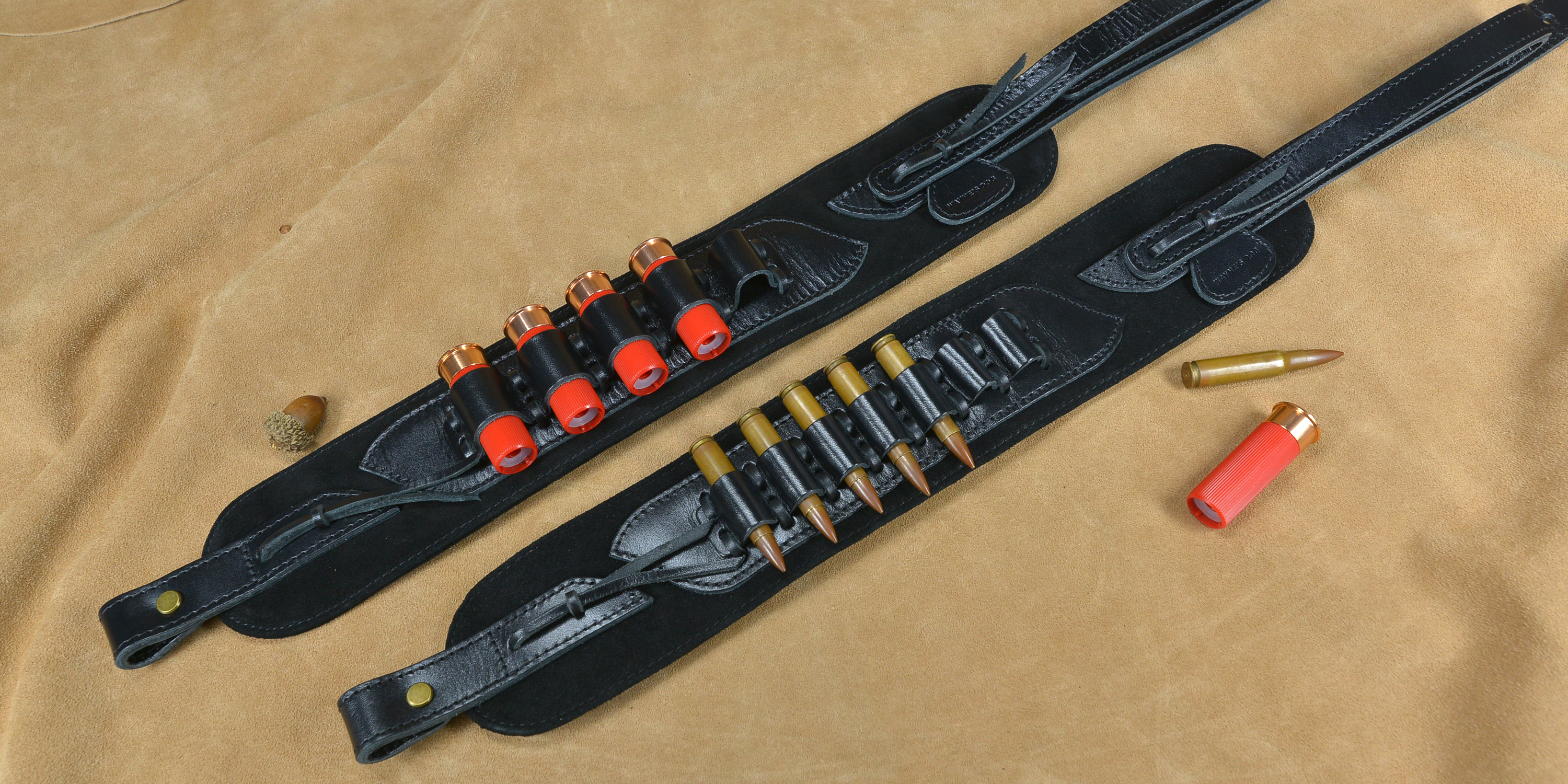 .308 .30-06 .45-70 .44MAG FTop-Grain Leather Gun Cartridge Sling Rifle Strap with Shell Holder, Handle Strap