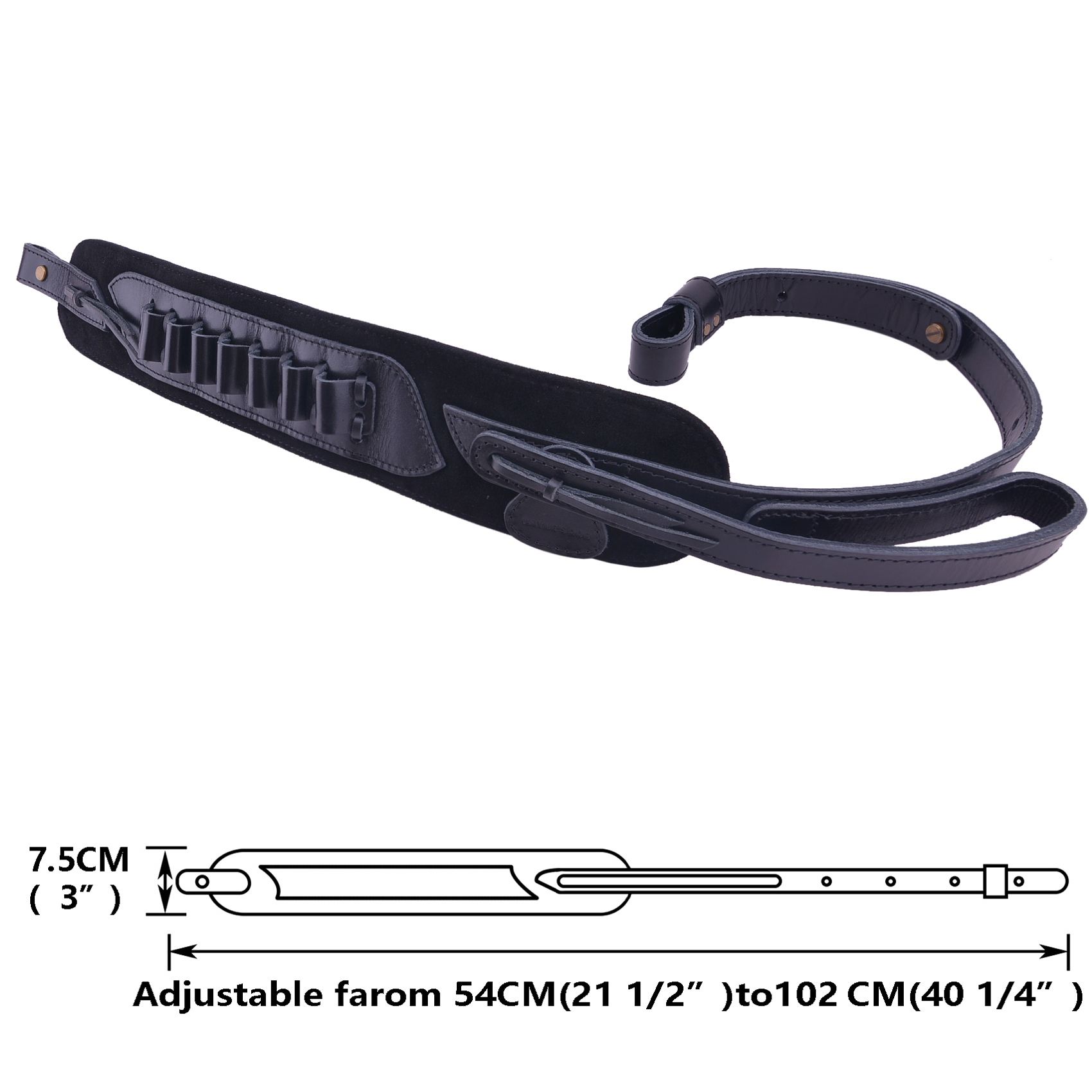 .308 .30-06 .45-70 .44MAG FTop-Grain Leather Gun Cartridge Sling Rifle Strap with Shell Holder, Handle Strap