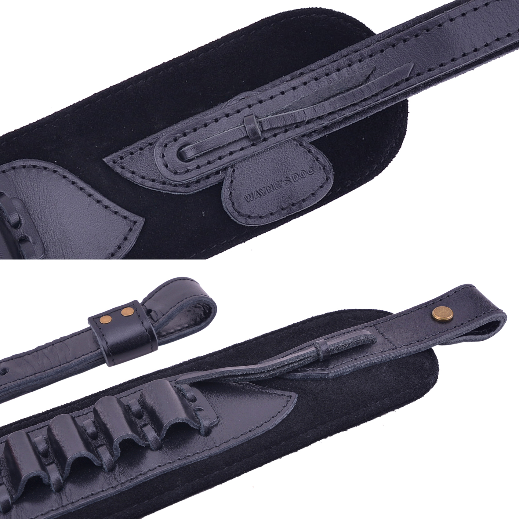 .308 .30-06 .45-70 .44MAG FTop-Grain Leather Gun Cartridge Sling Rifle Strap with Shell Holder, Handle Strap