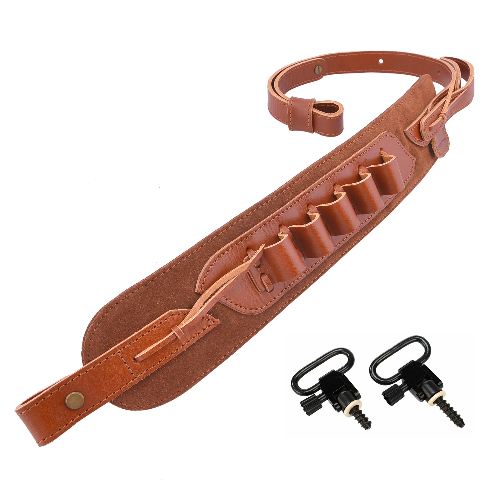  Top-Grain Leather Gun Cartridge Sling Rifle Strap with Shell Holder, Handle Strap .308 .30-06 .30-30 .22LR .17HMR 12/16/20GA