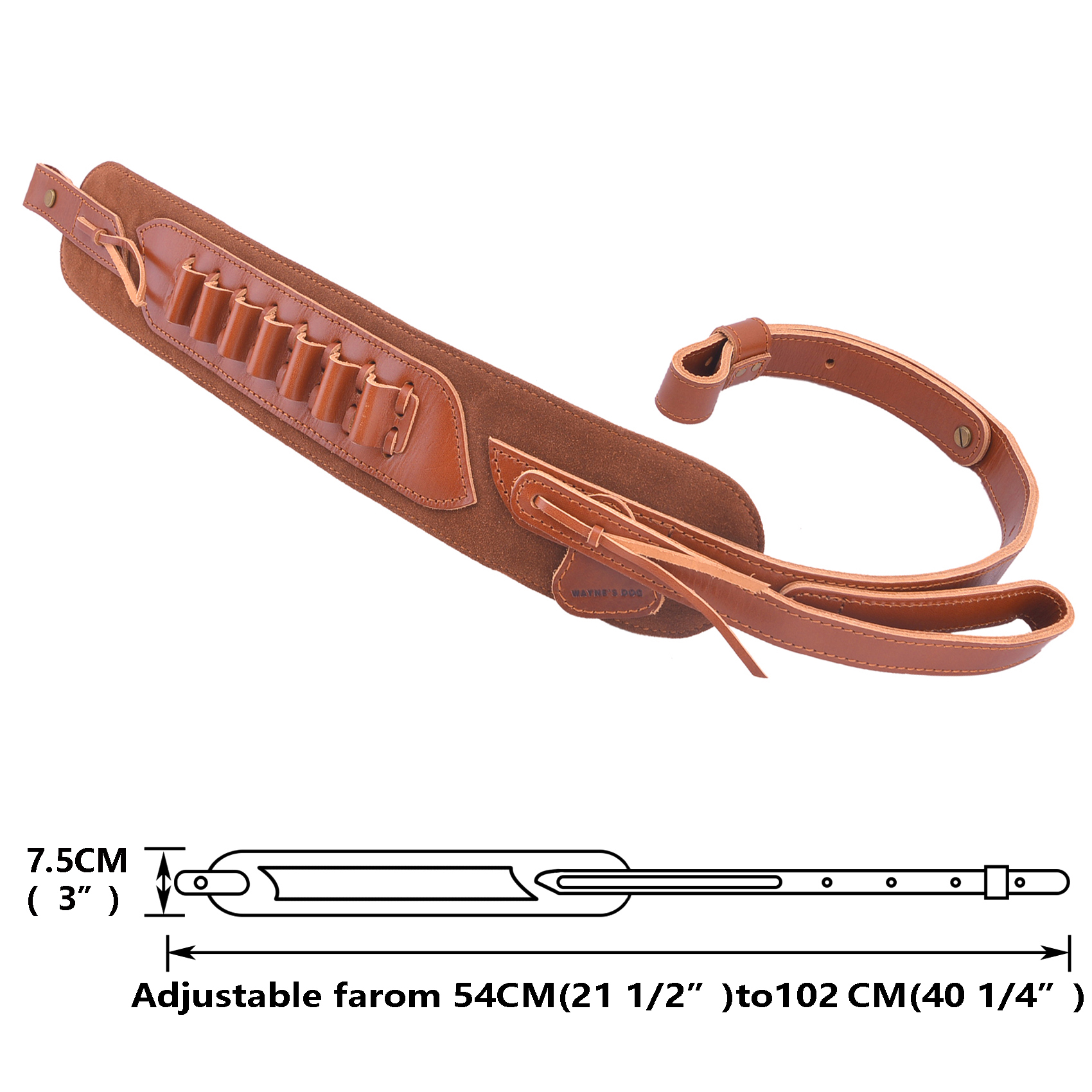 .308 .30-06 .45-70 .44MAG FTop-Grain Leather Gun Cartridge Sling Rifle Strap with Shell Holder, Handle Strap