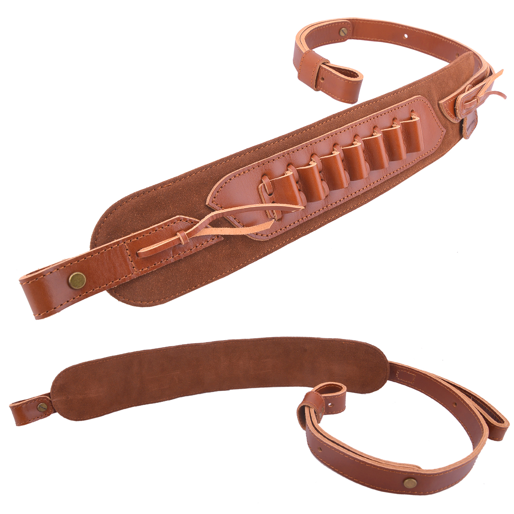 .308 .30-06 .45-70 .44MAG FTop-Grain Leather Gun Cartridge Sling Rifle Strap with Shell Holder, Handle Strap