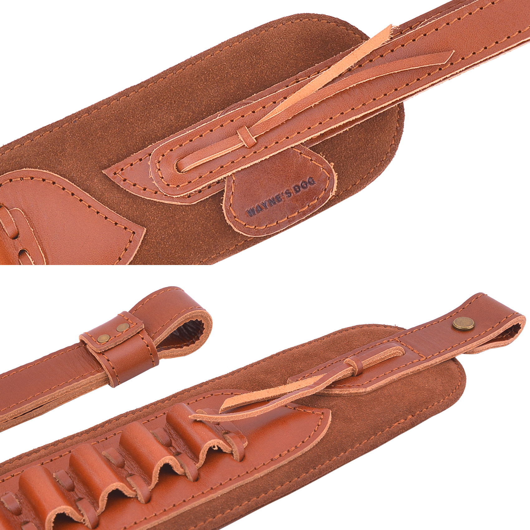 .308 .30-06 .45-70 .44MAG FTop-Grain Leather Gun Cartridge Sling Rifle Strap with Shell Holder, Handle Strap