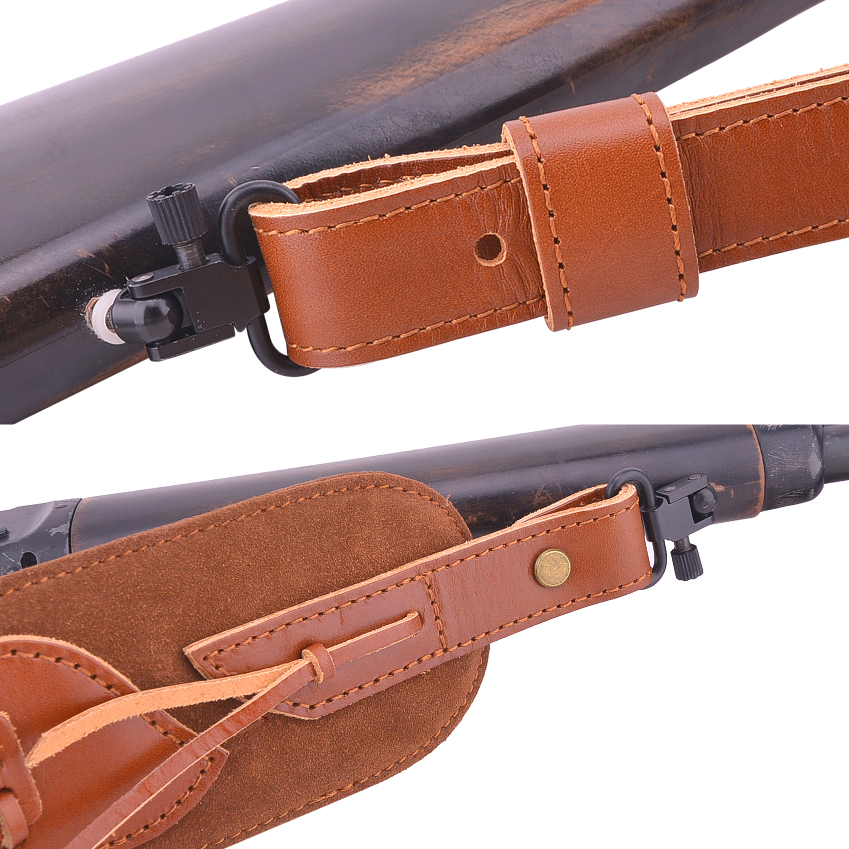 .308 .30-06 .45-70 .44MAG FTop-Grain Leather Gun Cartridge Sling Rifle Strap with Shell Holder, Handle Strap