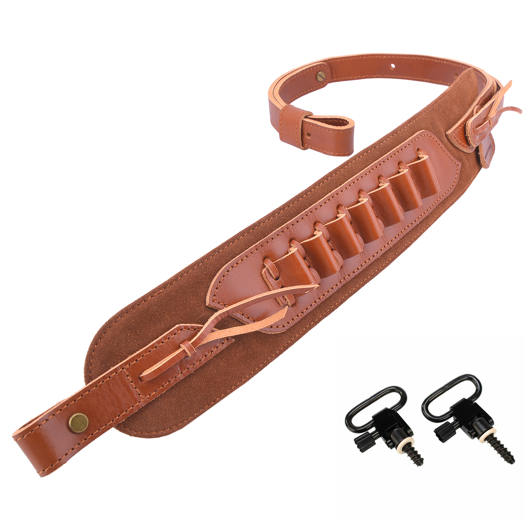 .308 .30-06 .45-70 .44MAG FTop-Grain Leather Gun Cartridge Sling Rifle Strap with Shell Holder, Handle Strap