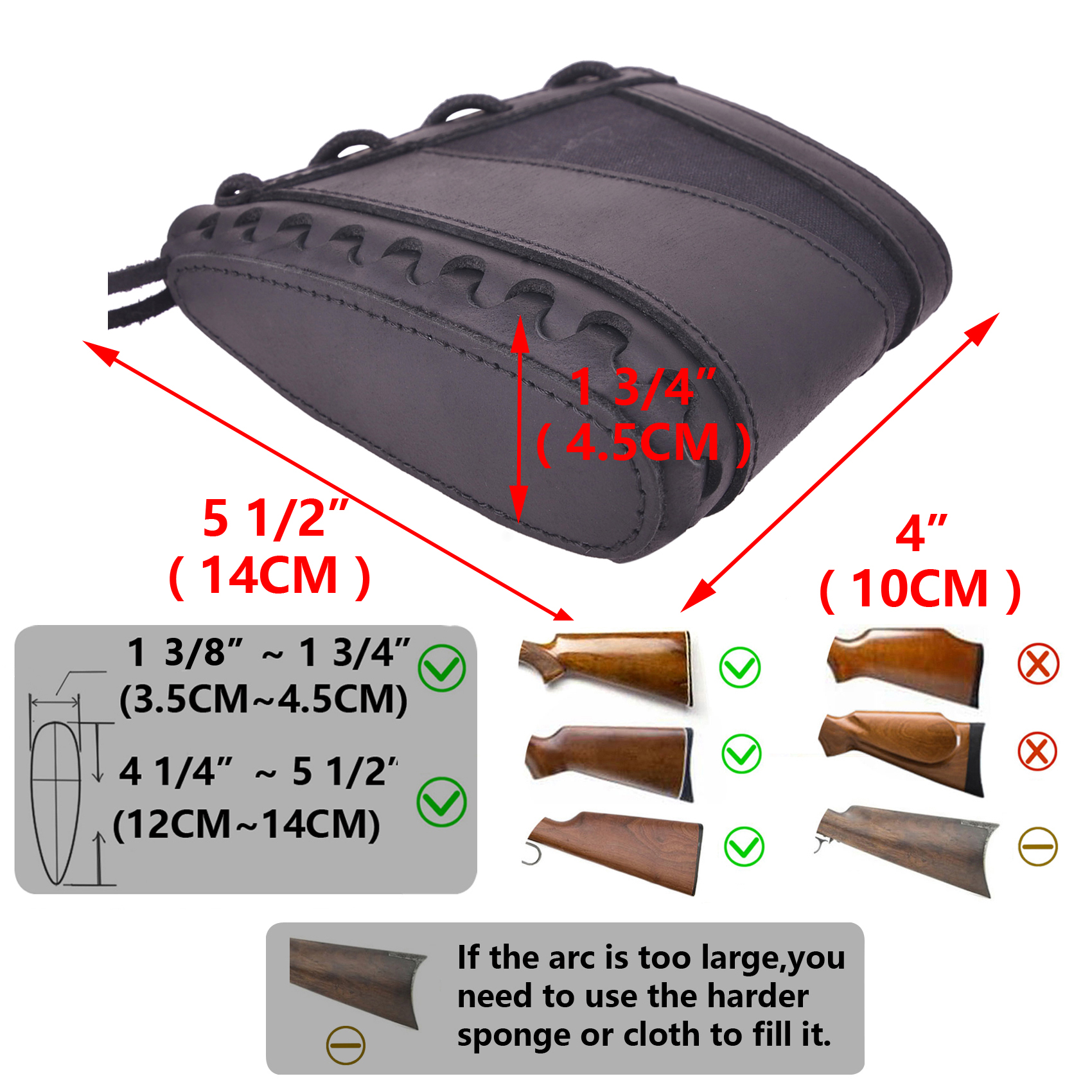 Leather Slip-On Recoil Pad, Non-Slip Buttstock Extension for Rifles Shotguns