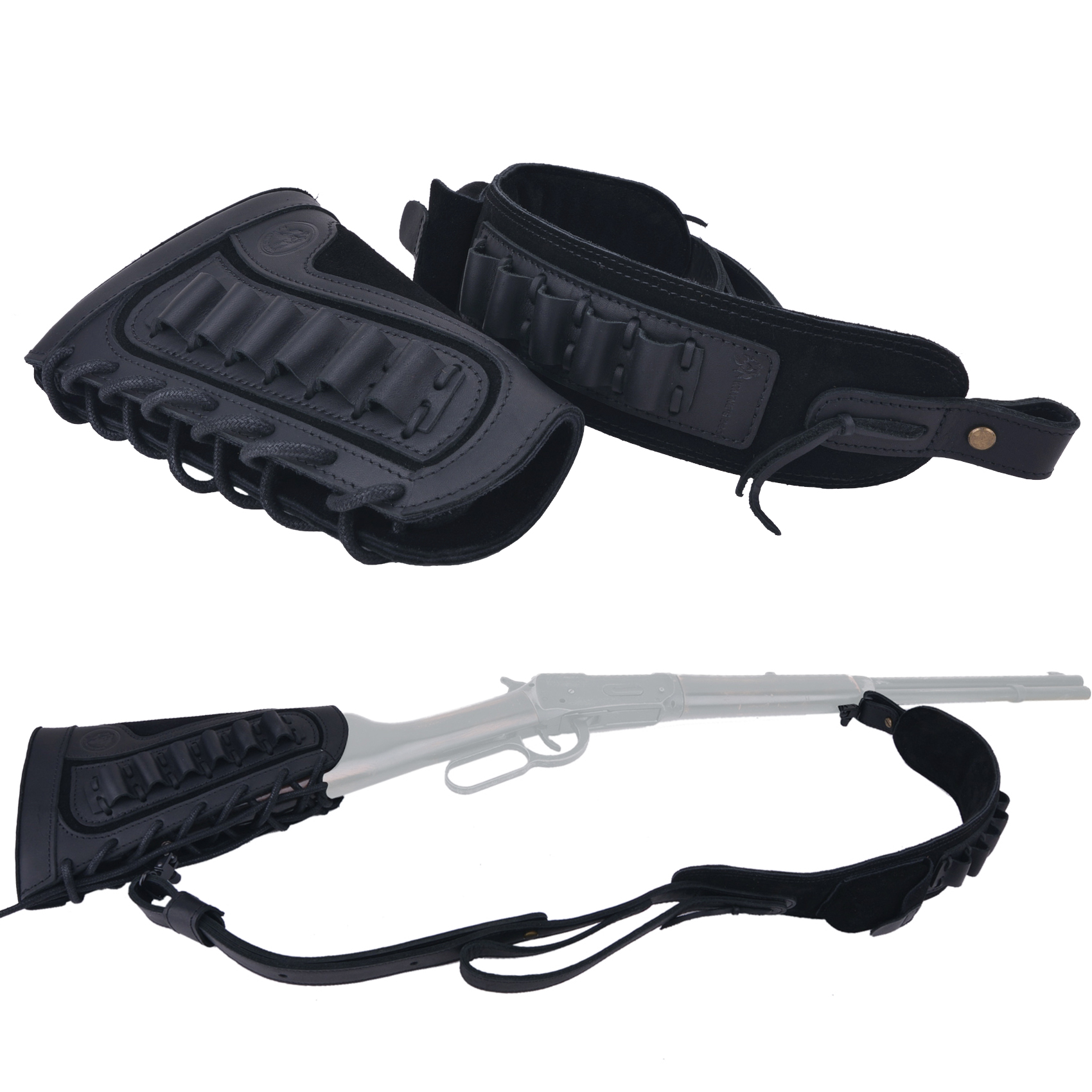 1 Set Of Leather Rifle& Shotgun Buttstock with Gun Sling .45/70 .308 .30/30 12GA .270 .357 .22LR 16GA 20GA