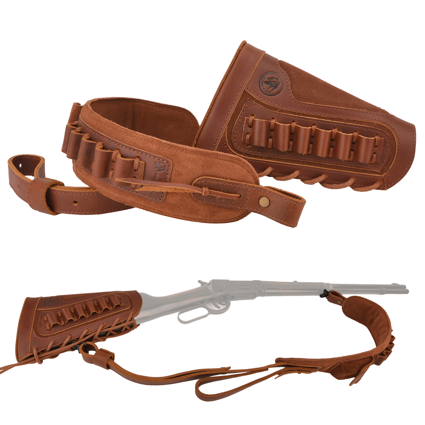 1 Set Of Leather Rifle& Shotgun Buttstock with Gun Sling .45/70 .308 .30/30 12GA .270 .357 .22LR 16GA 20GA