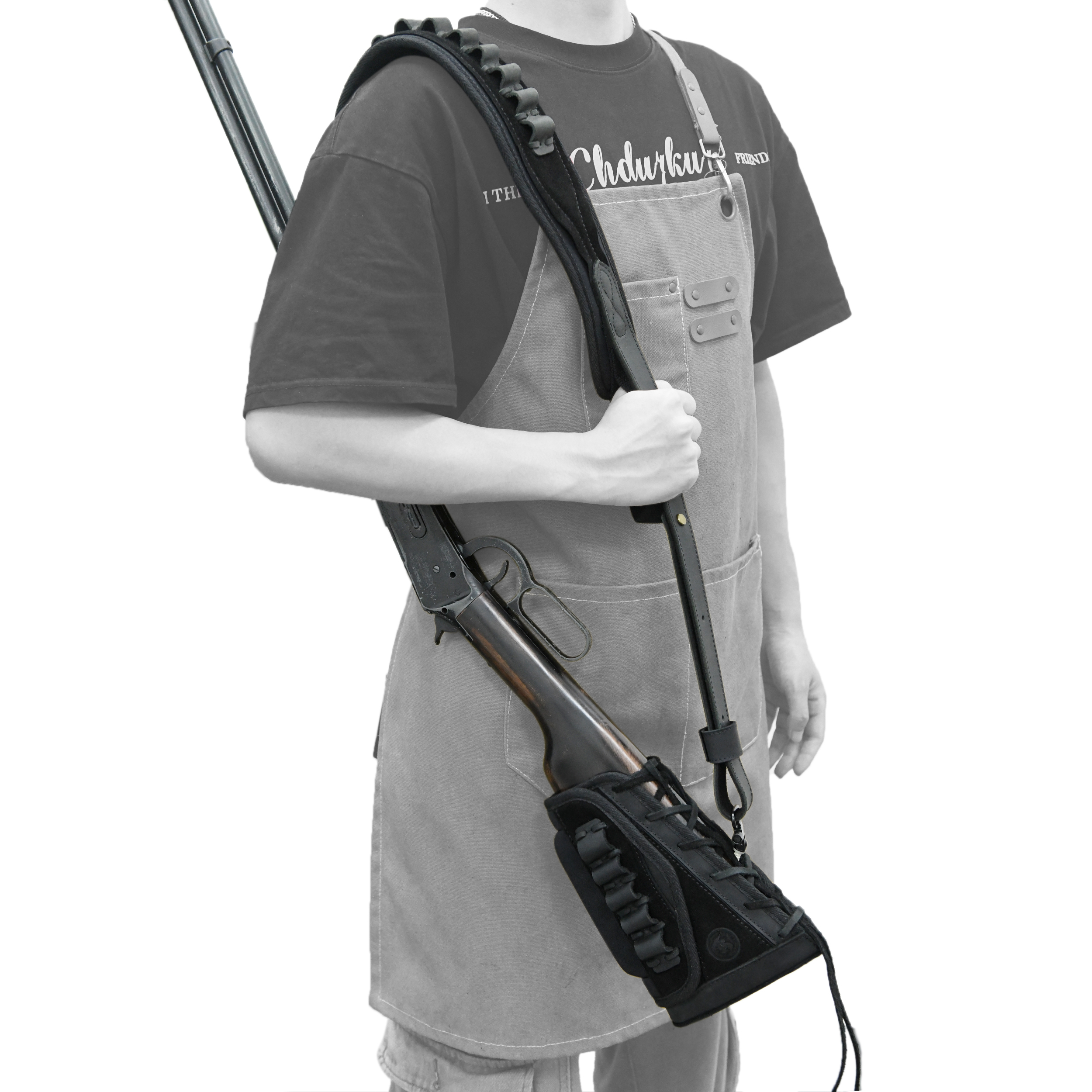 Leather Rifle Buttstock with Cartridge Sling for .357.45-70 .22LR 12GA