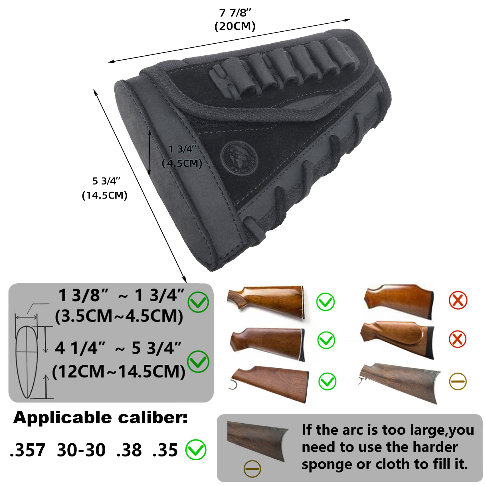 Leather Suede Buttstock Cheek Riser Pad with Rifle Shell Holder