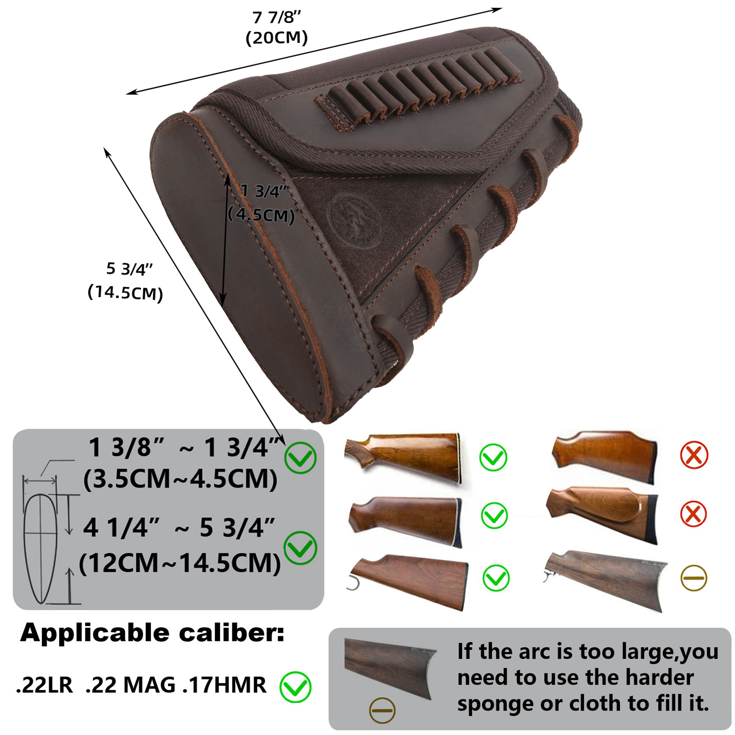 Leather Suede Buttstock Cheek Riser Pad with Rifle Shell Holder