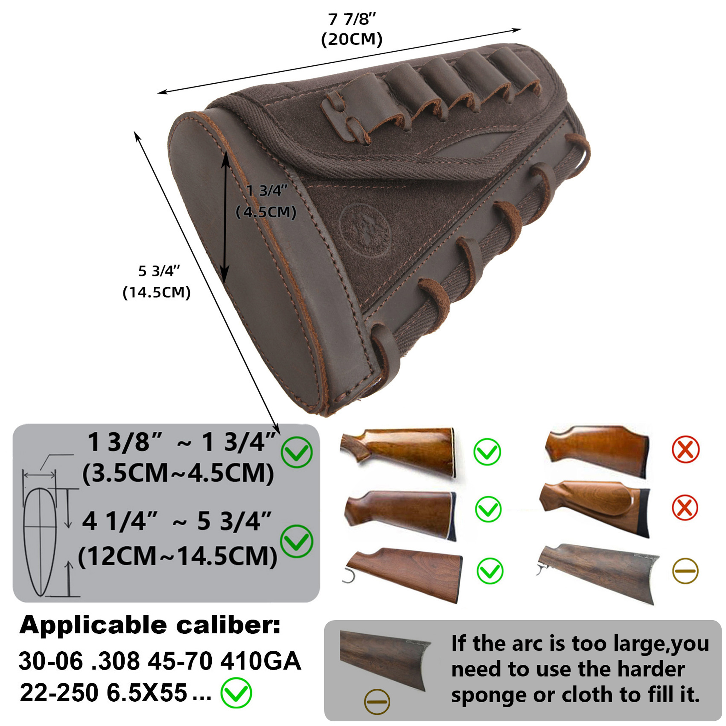 Leather Suede Buttstock Cheek Riser Pad with Rifle Shell Holder