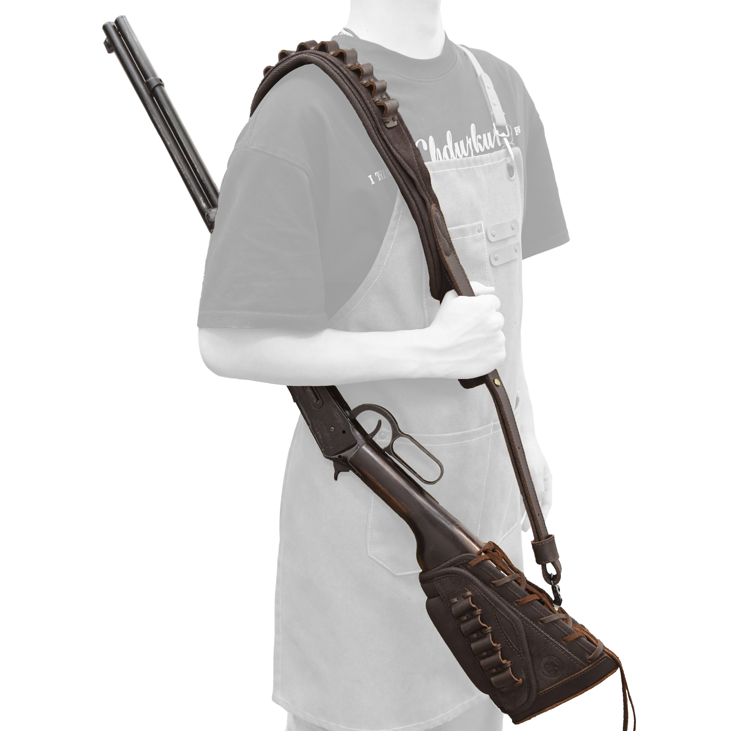 Leather Rifle Buttstock with Cartridge Sling for .357.45-70 .22LR 12GA