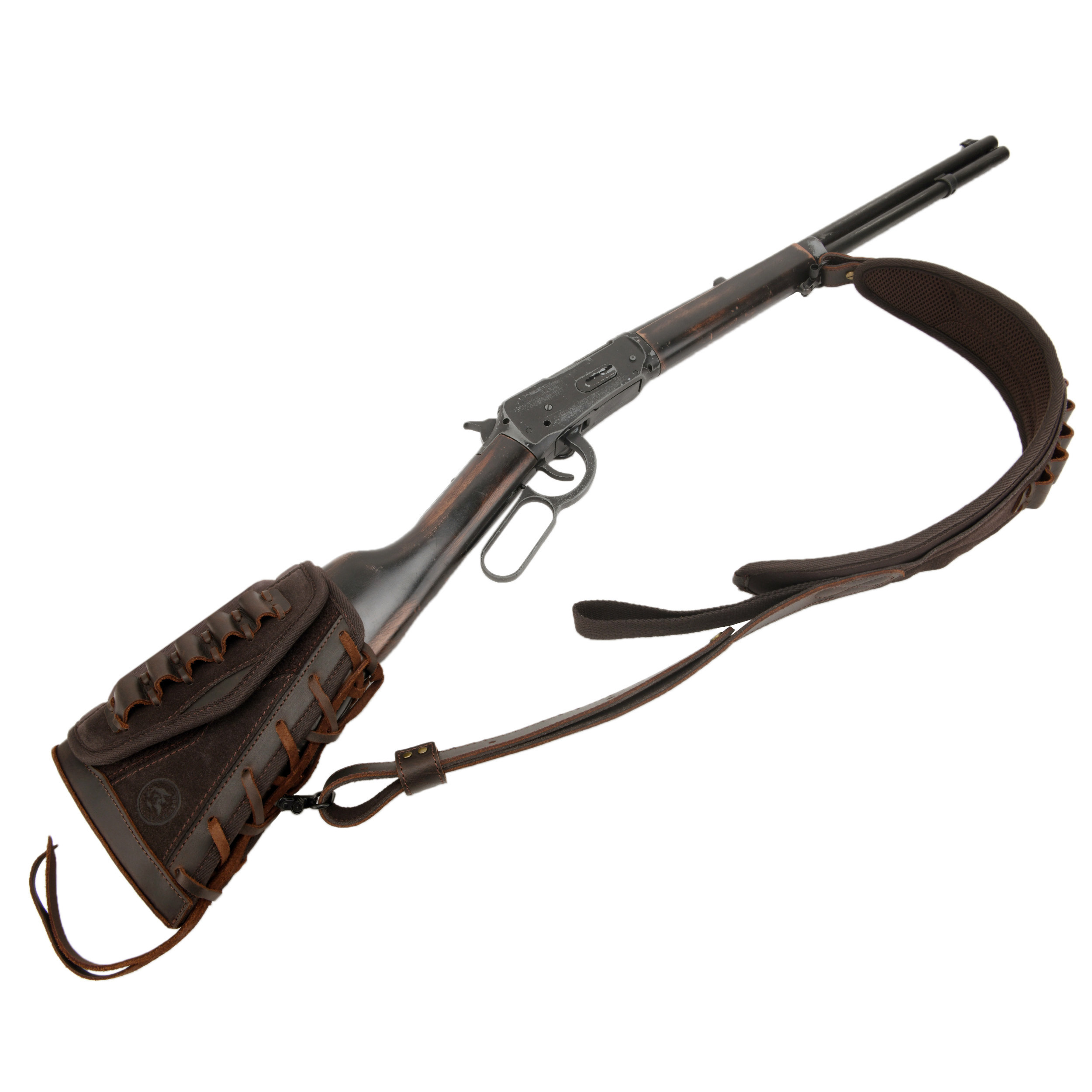 Leather Rifle Buttstock with Cartridge Sling for .357.45-70 .22LR 12GA