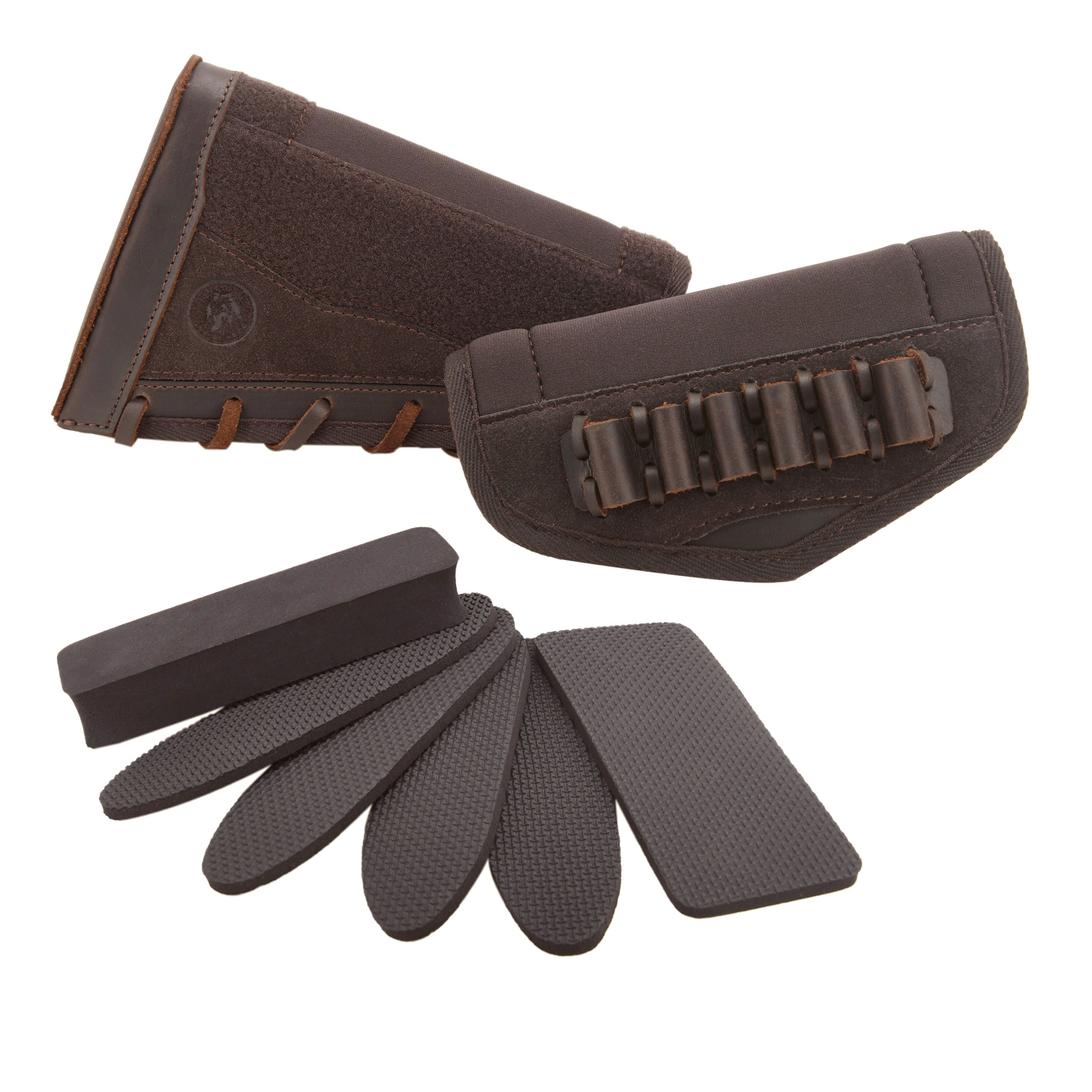 Leather Suede Buttstock Cheek Riser Pad with Rifle Shell Holder