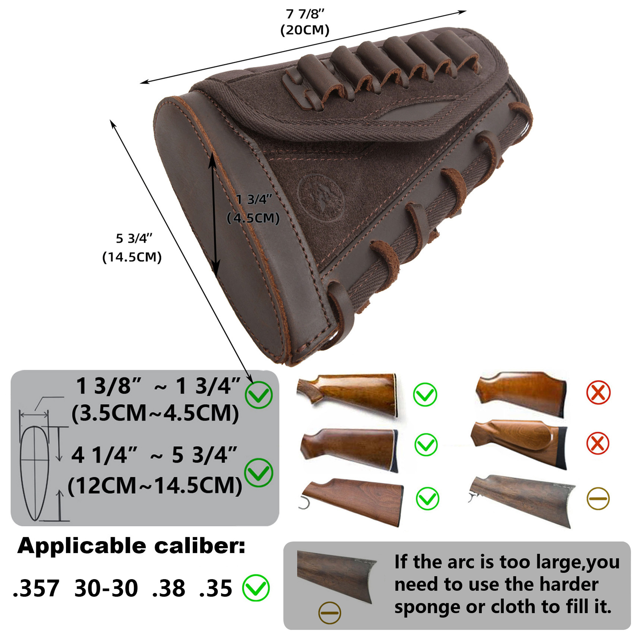 Leather Suede Buttstock Cheek Riser Pad with Rifle Shell Holder