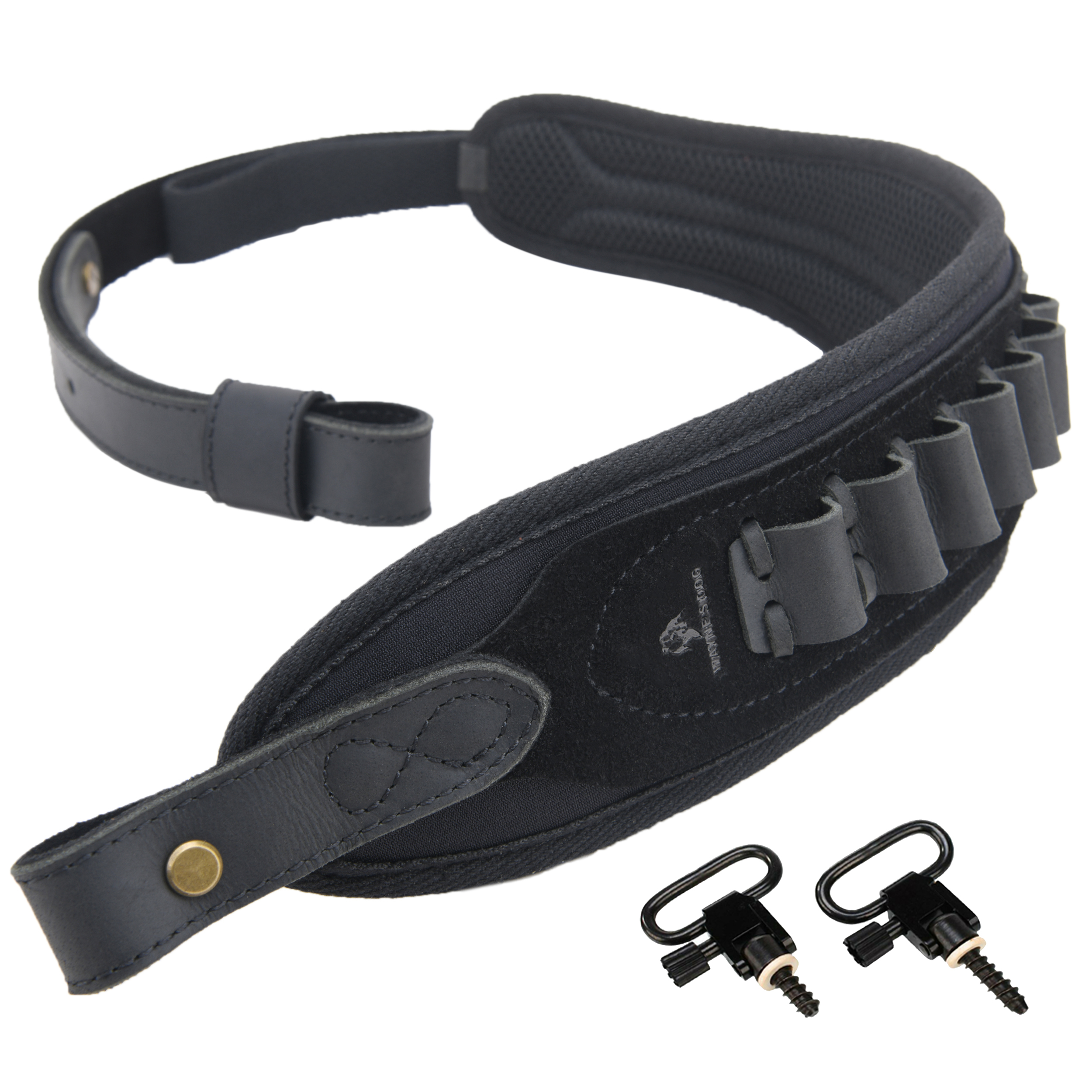 Rifle Shoulder Strap with shell slot, Leather Ammo Shell Holder Sling