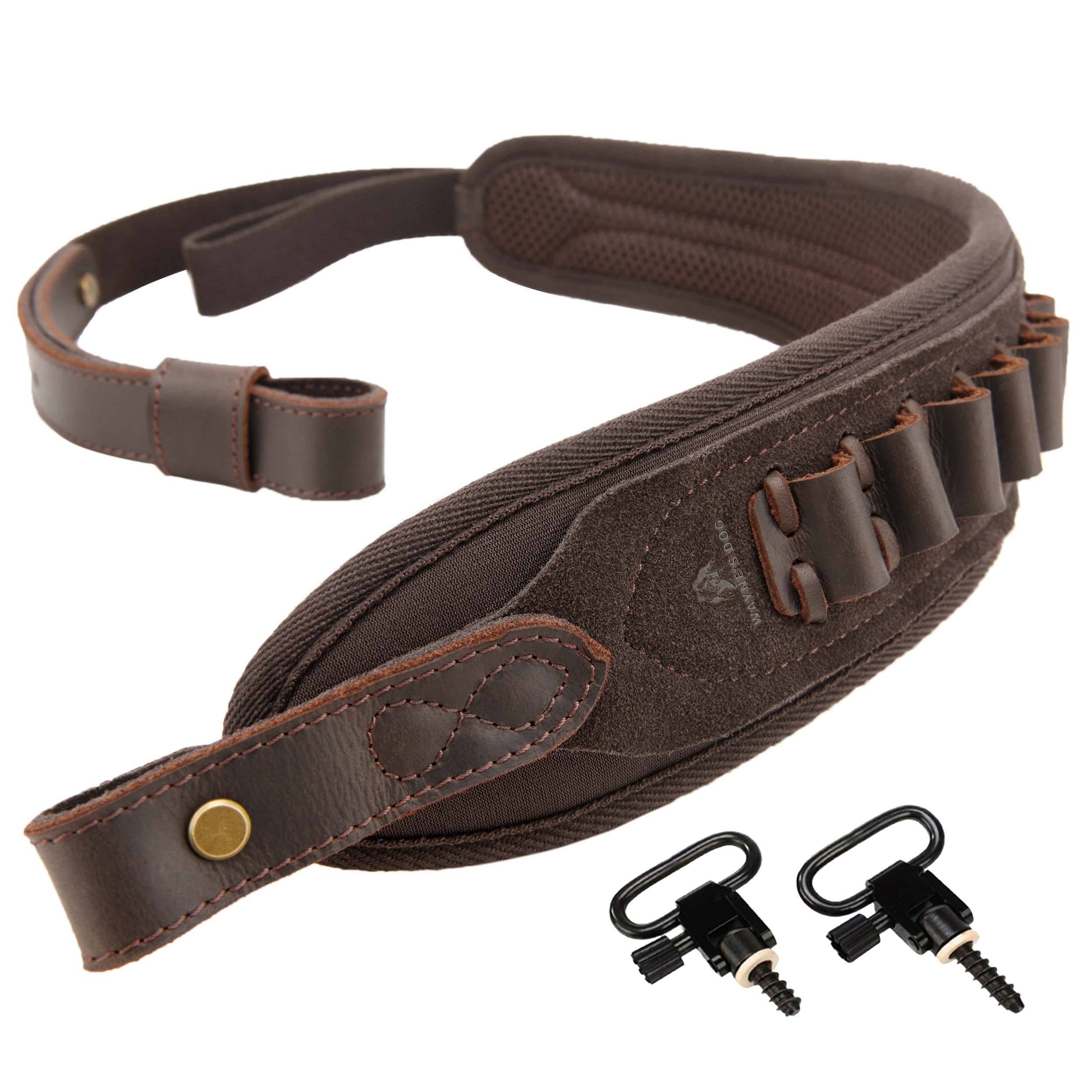 Rifle Shoulder Strap with shell slot, Leather Ammo Shell Holder Sling