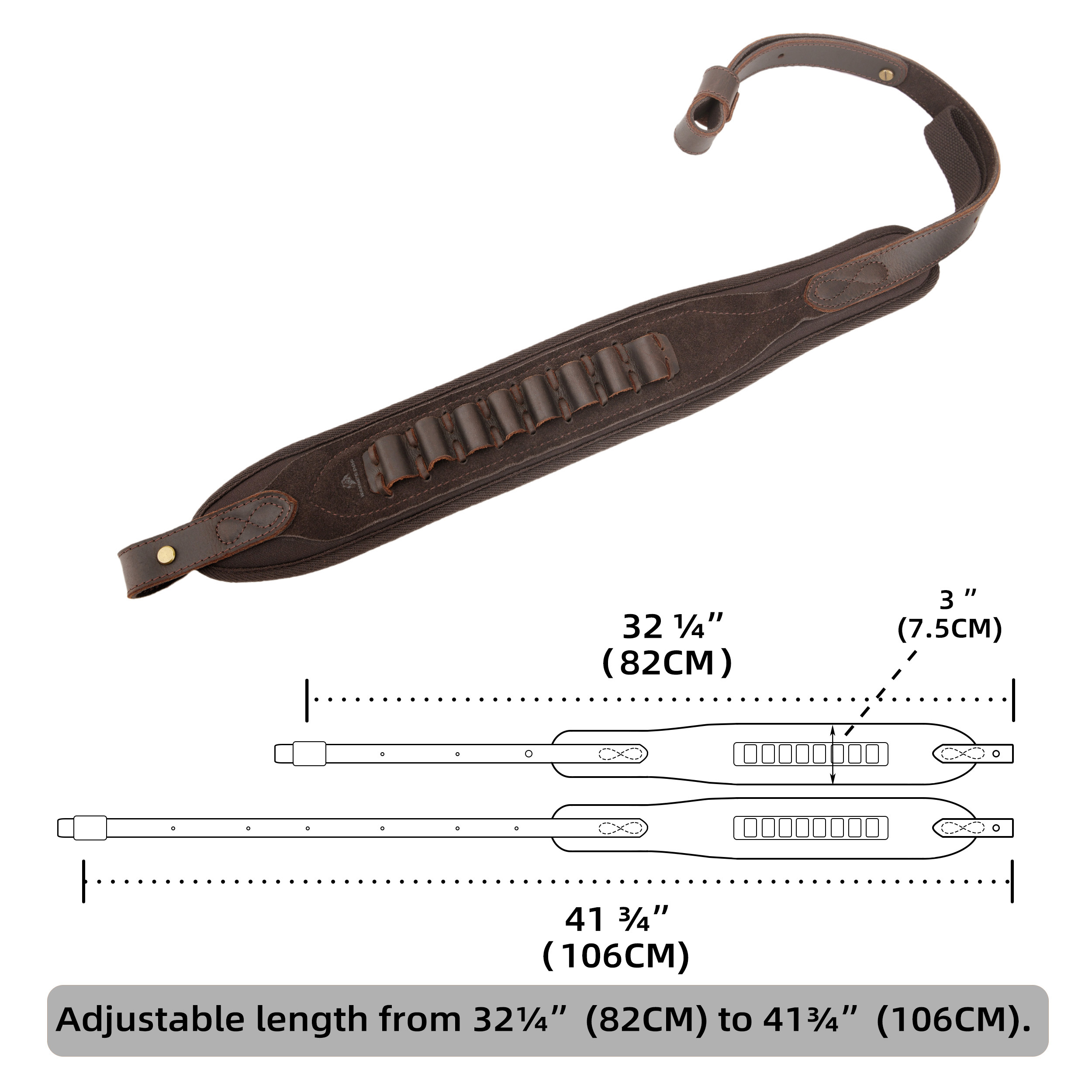 Rifle Shoulder Strap with shell slot, Leather Ammo Shell Holder Sling