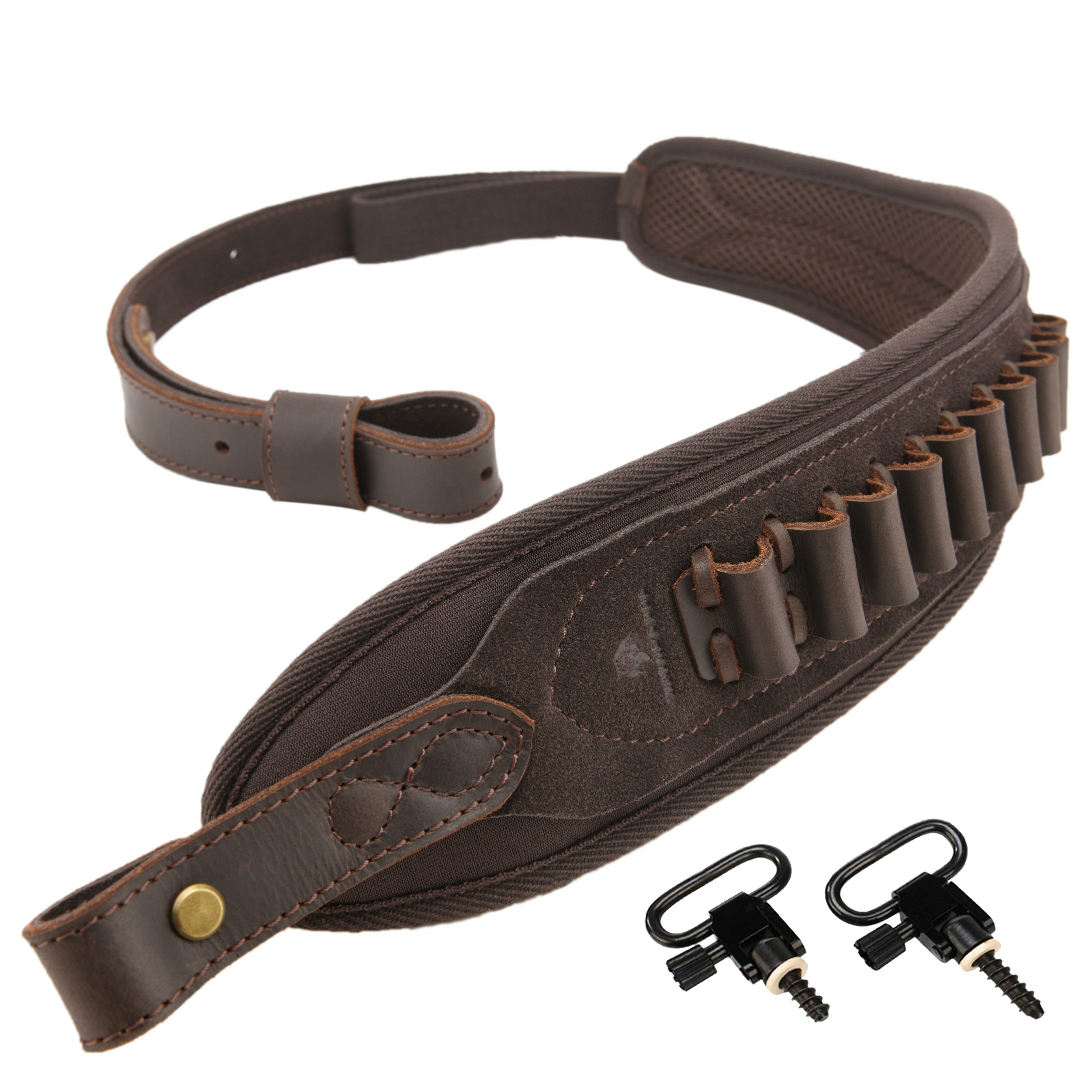 Rifle Shoulder Strap with shell slot, Leather Ammo Shell Holder Sling