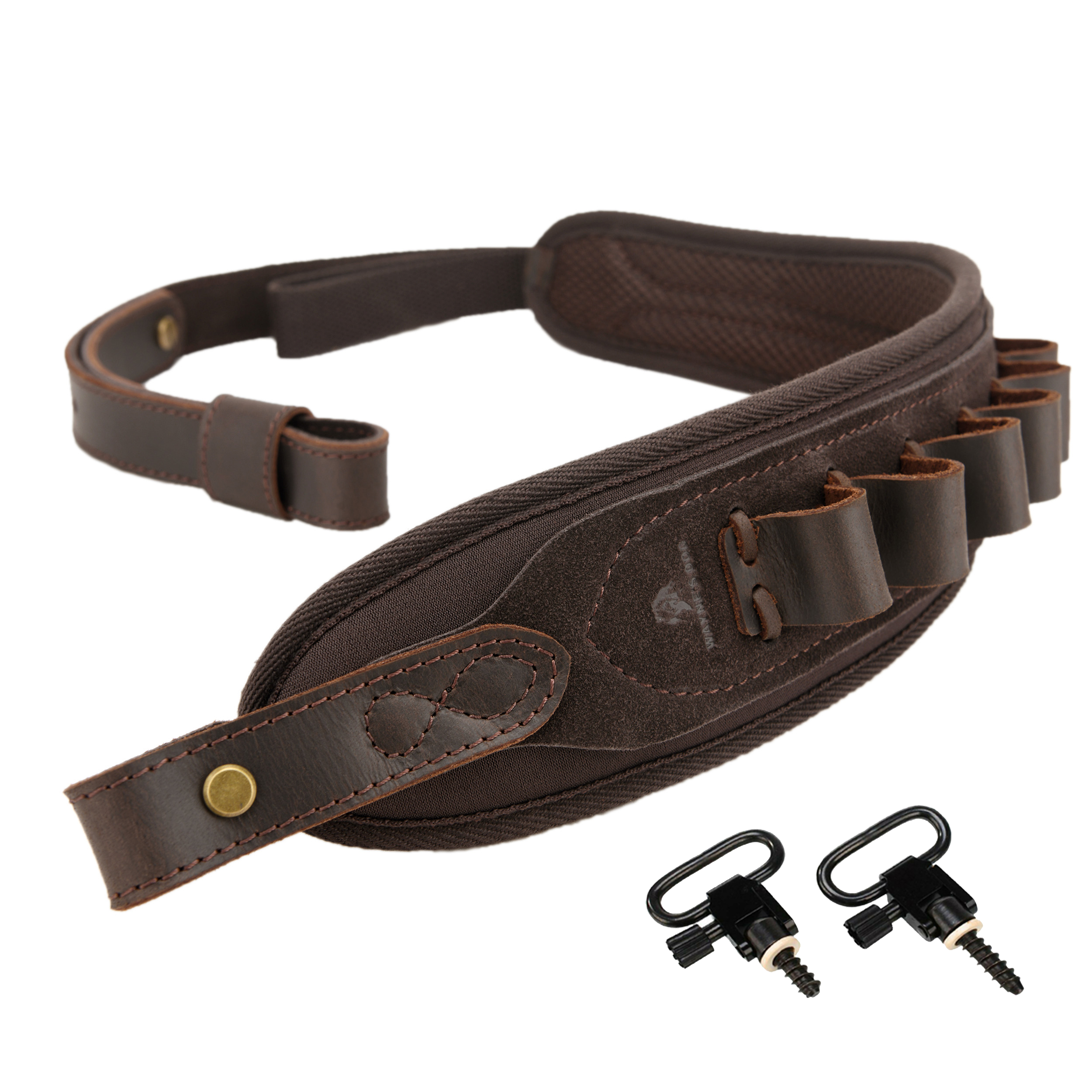 Rifle Shoulder Strap with shell slot, Leather Ammo Shell Holder Sling