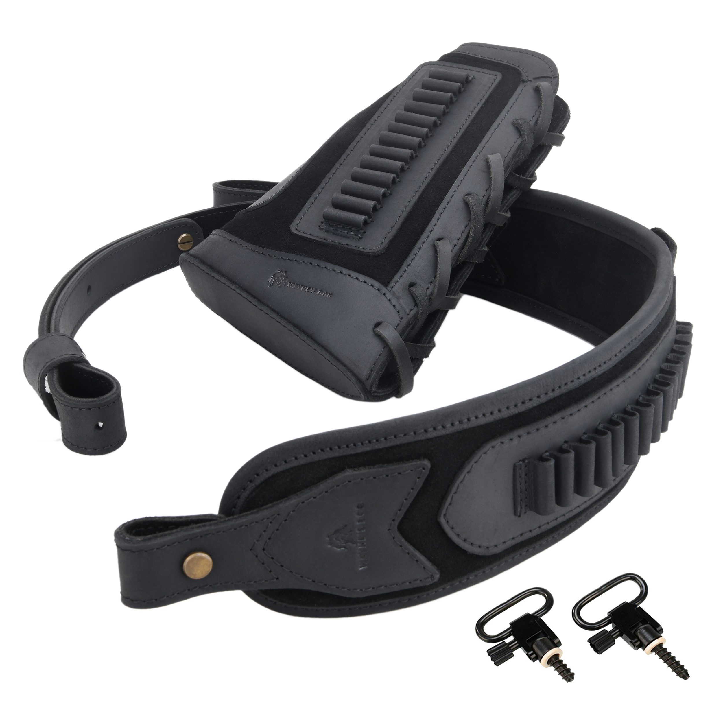 Leather Gun Buttstock Cheek Rest Pad with Cartridge Holders Sling