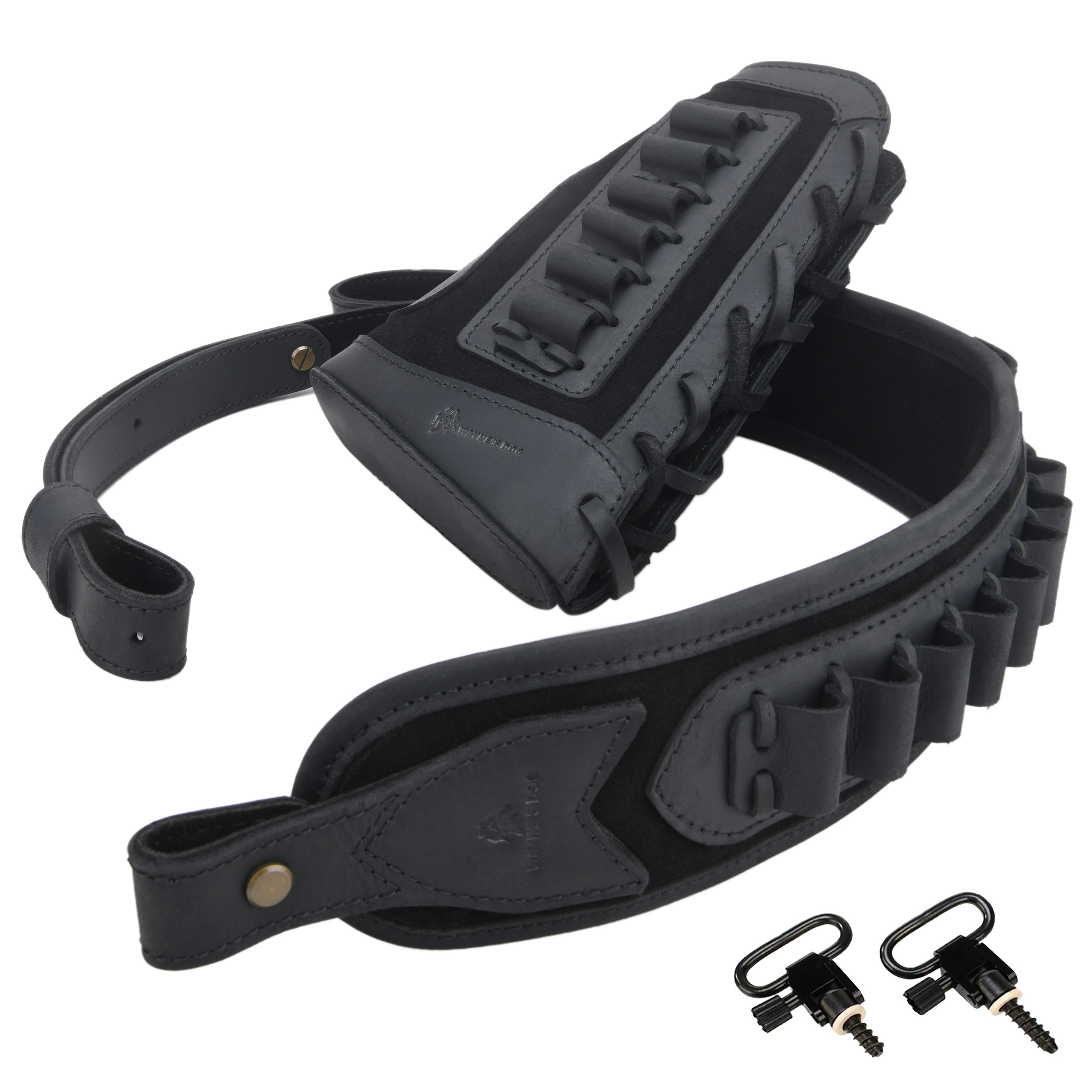 Leather Gun Buttstock Cheek Rest Pad with Cartridge Holders Sling