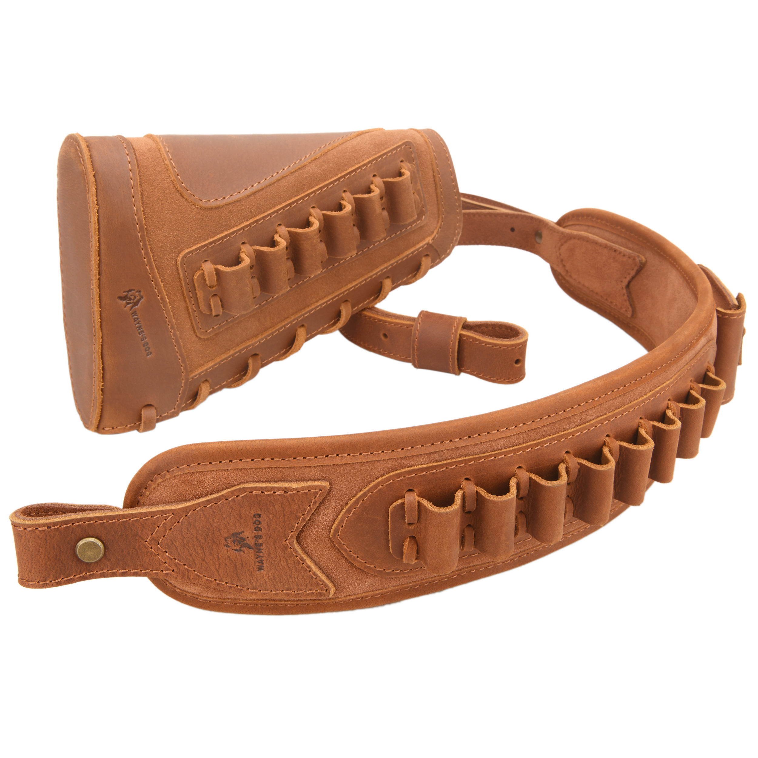 Leather Gun Buttstock Cheek Rest Pad with Cartridge Holders Sling