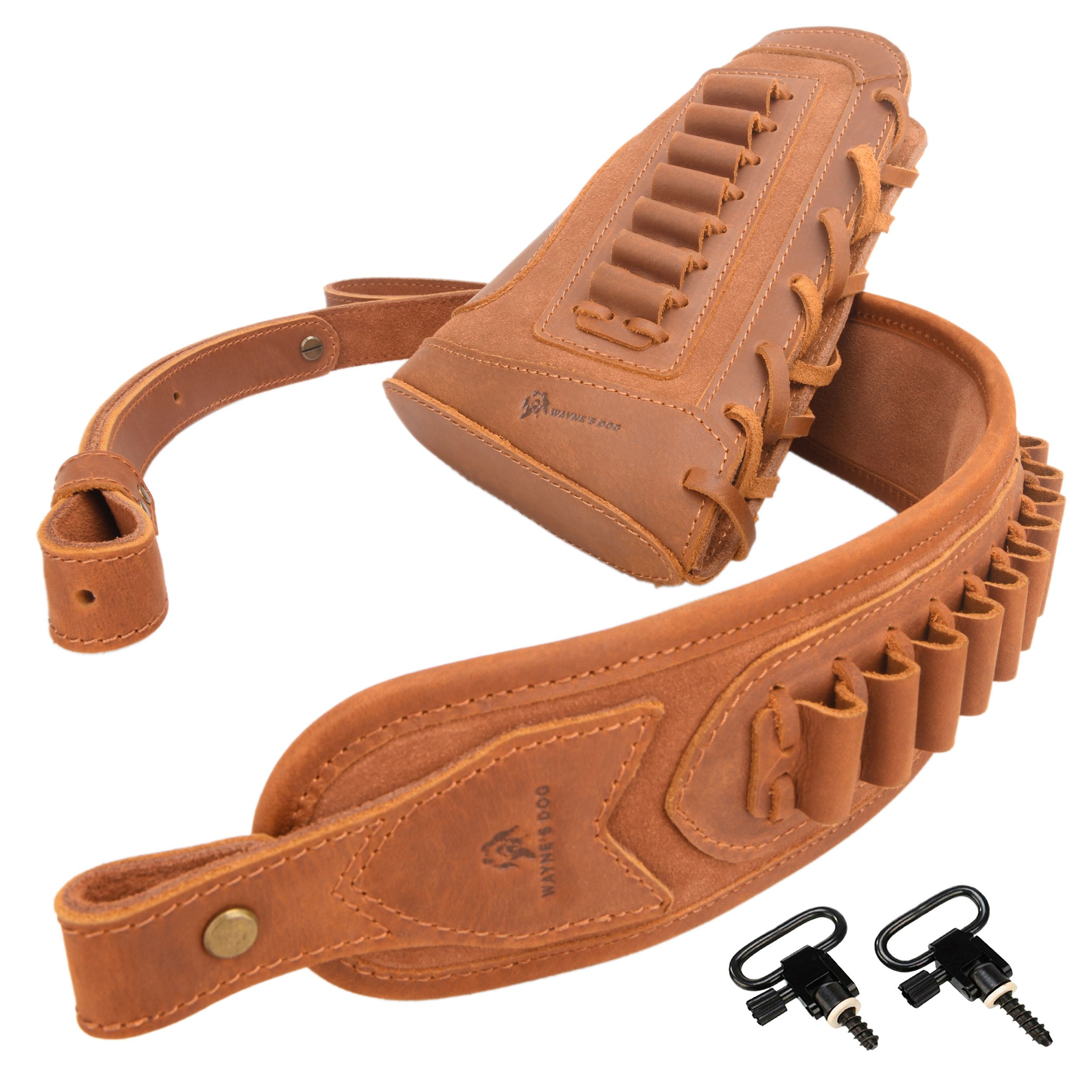 Leather Gun Buttstock Cheek Rest Pad with Cartridge Holders Sling