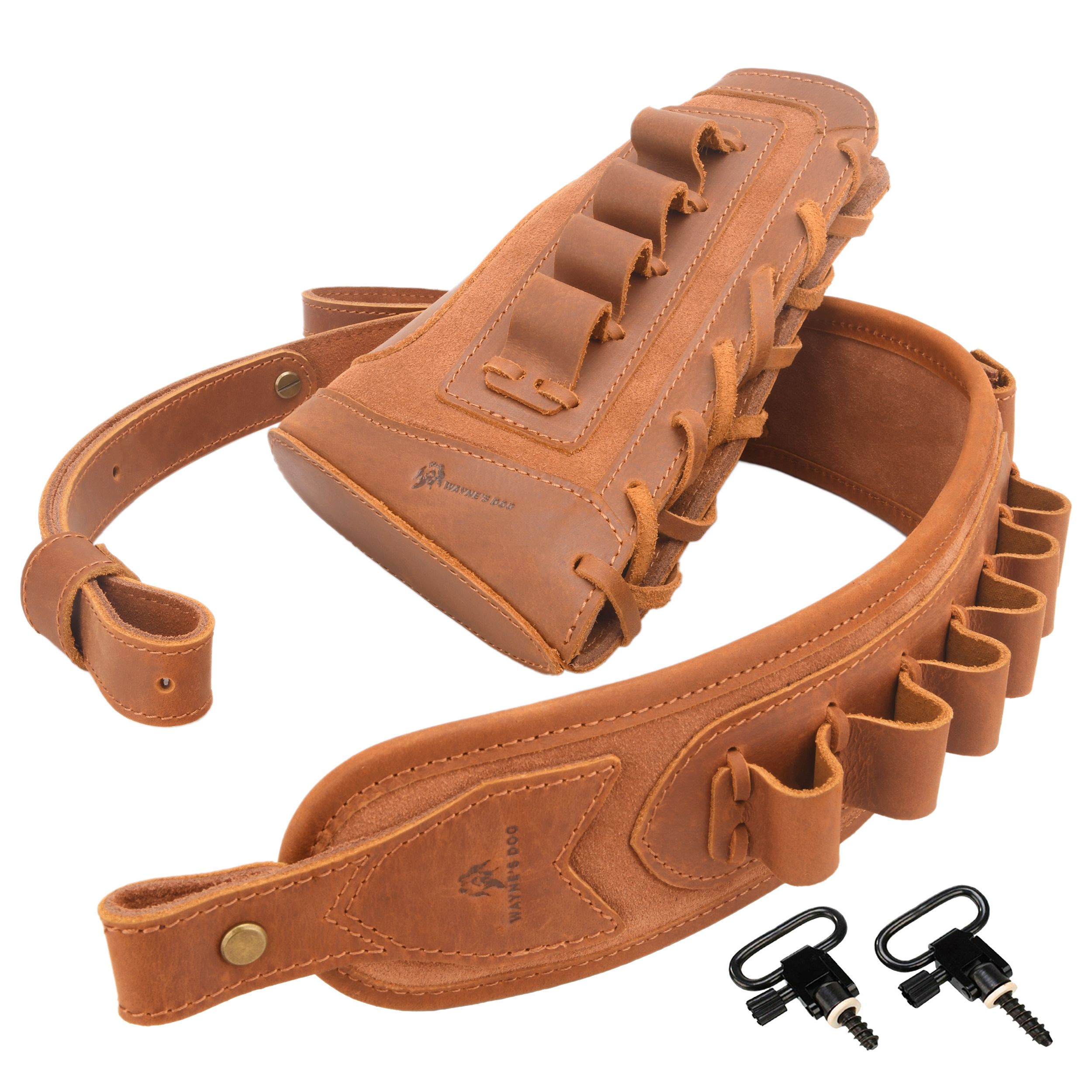 Leather Gun Buttstock Cheek Rest Pad with Cartridge Holders Sling