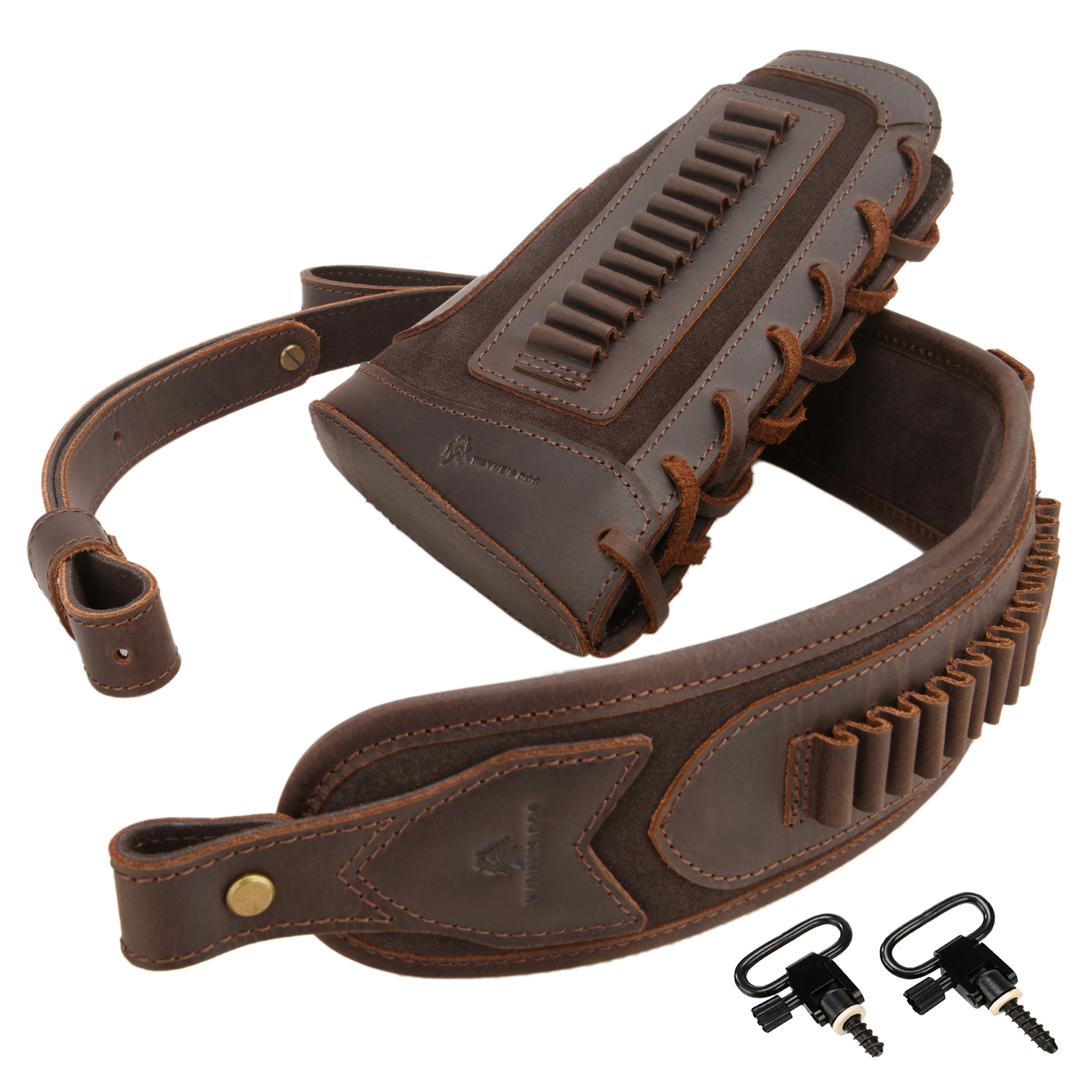 Leather Gun Buttstock Cheek Rest Pad with Cartridge Holders Sling