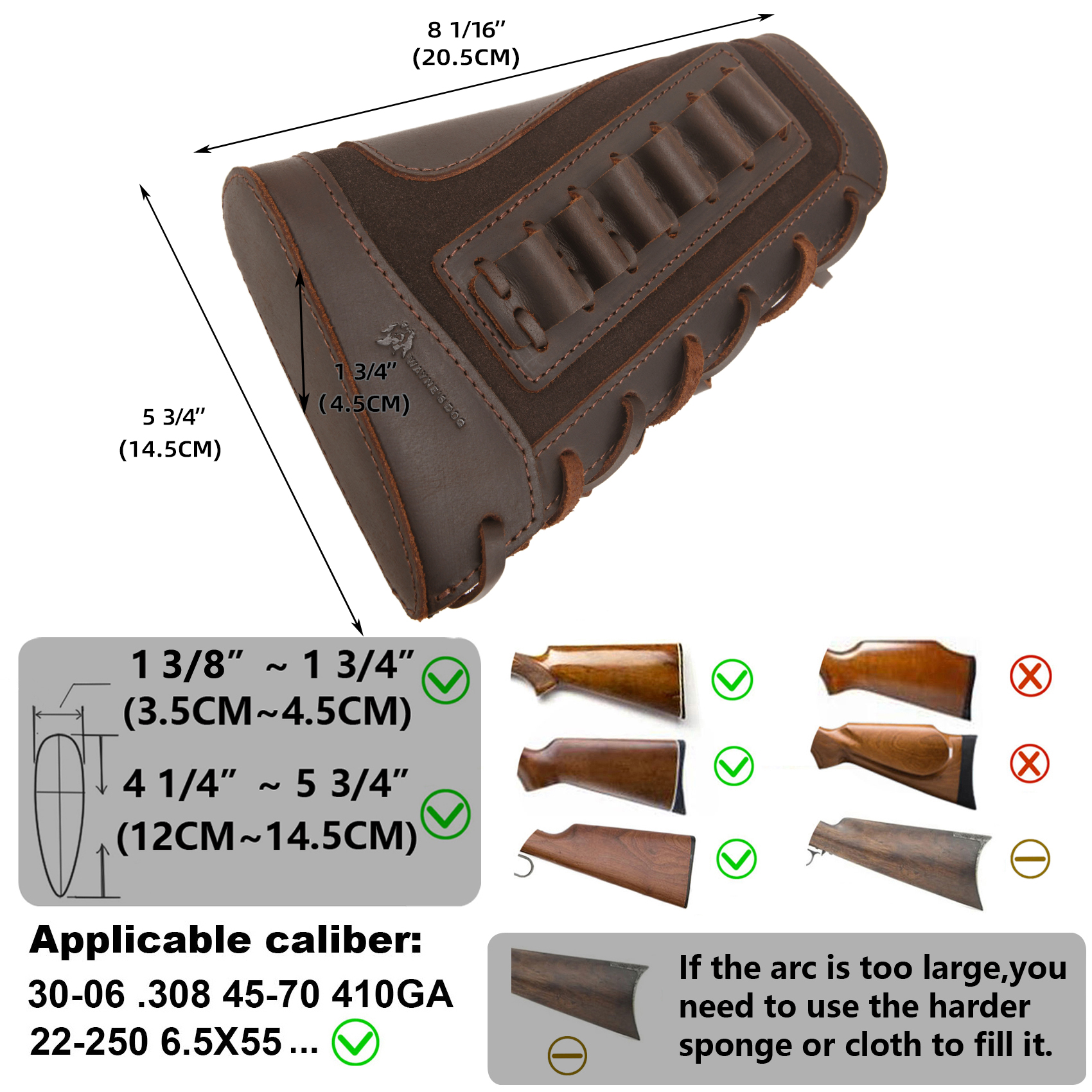 Gun Cheek Rest Pad, Leather Rifle Stock Extension with Shell Holder
