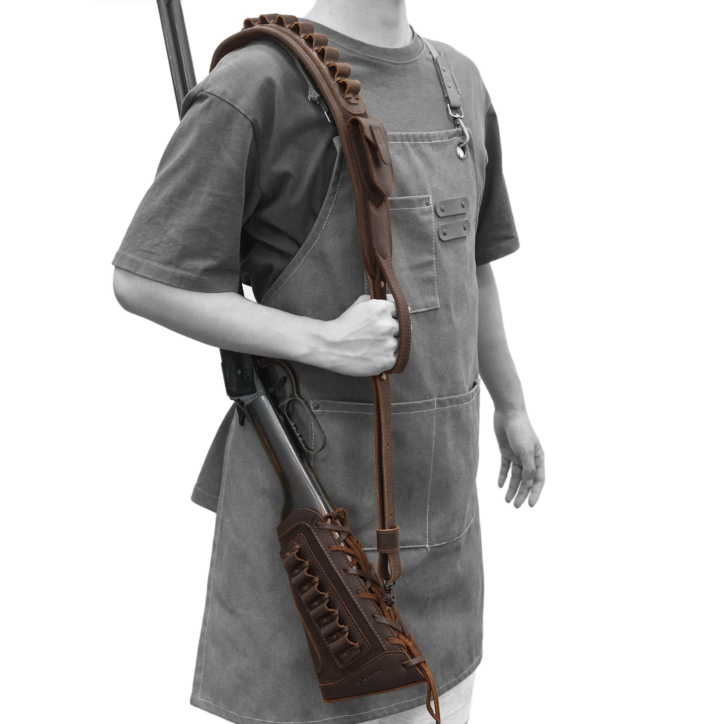 Leather Gun Buttstock Cheek Rest Pad with Cartridge Holders Sling