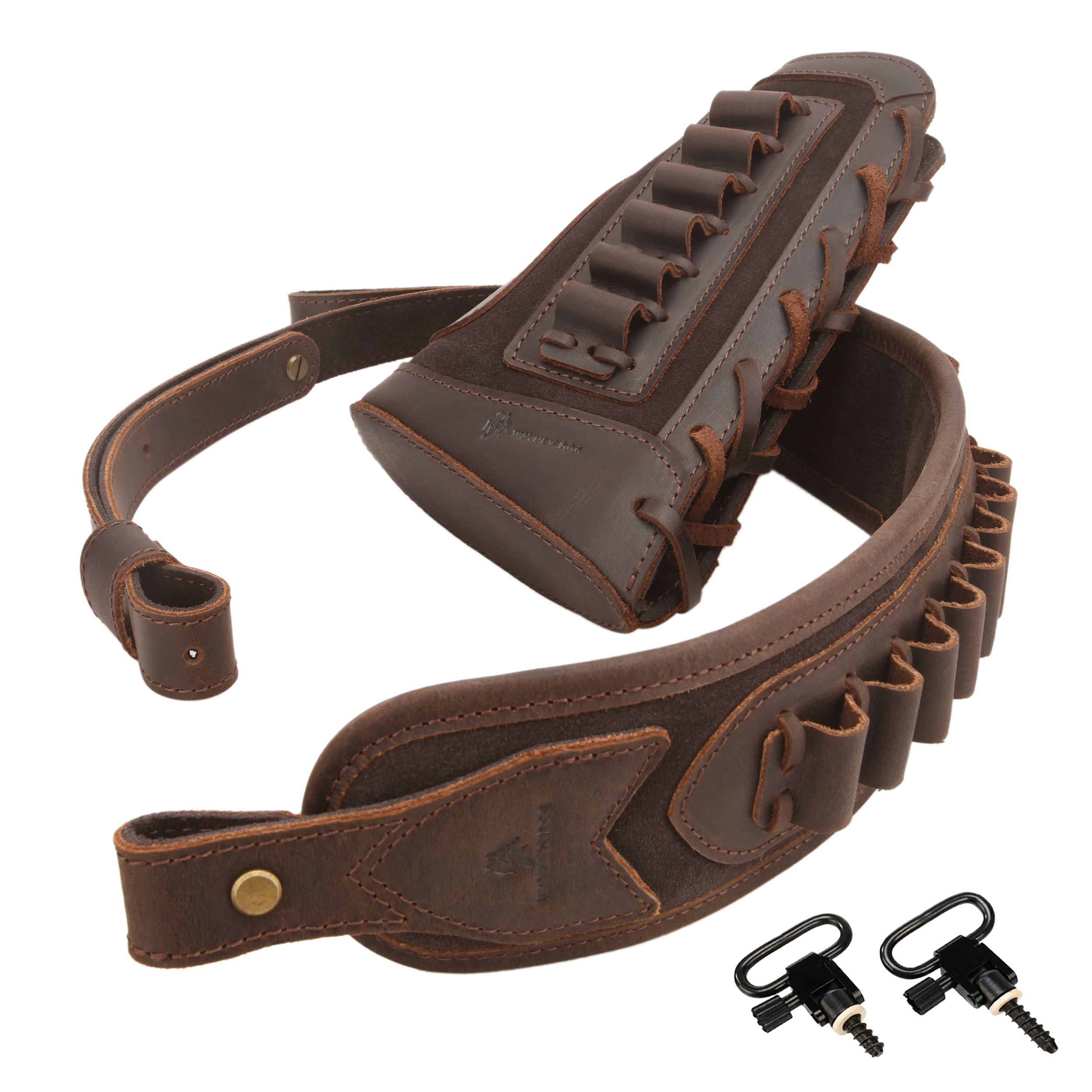 Leather Gun Buttstock Cheek Rest Pad with Cartridge Holders Sling