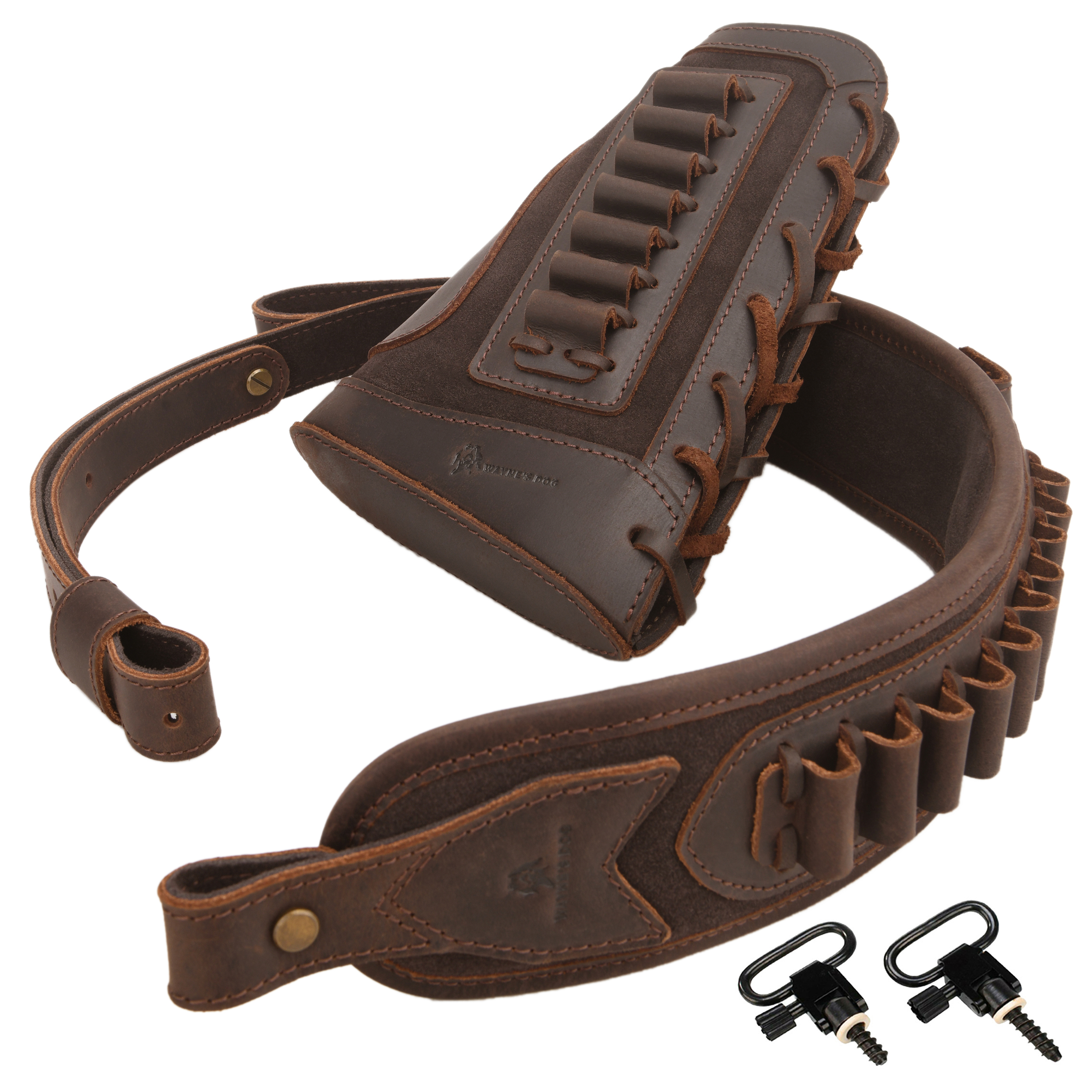 Leather Gun Buttstock Cheek Rest Pad with Cartridge Holders Sling