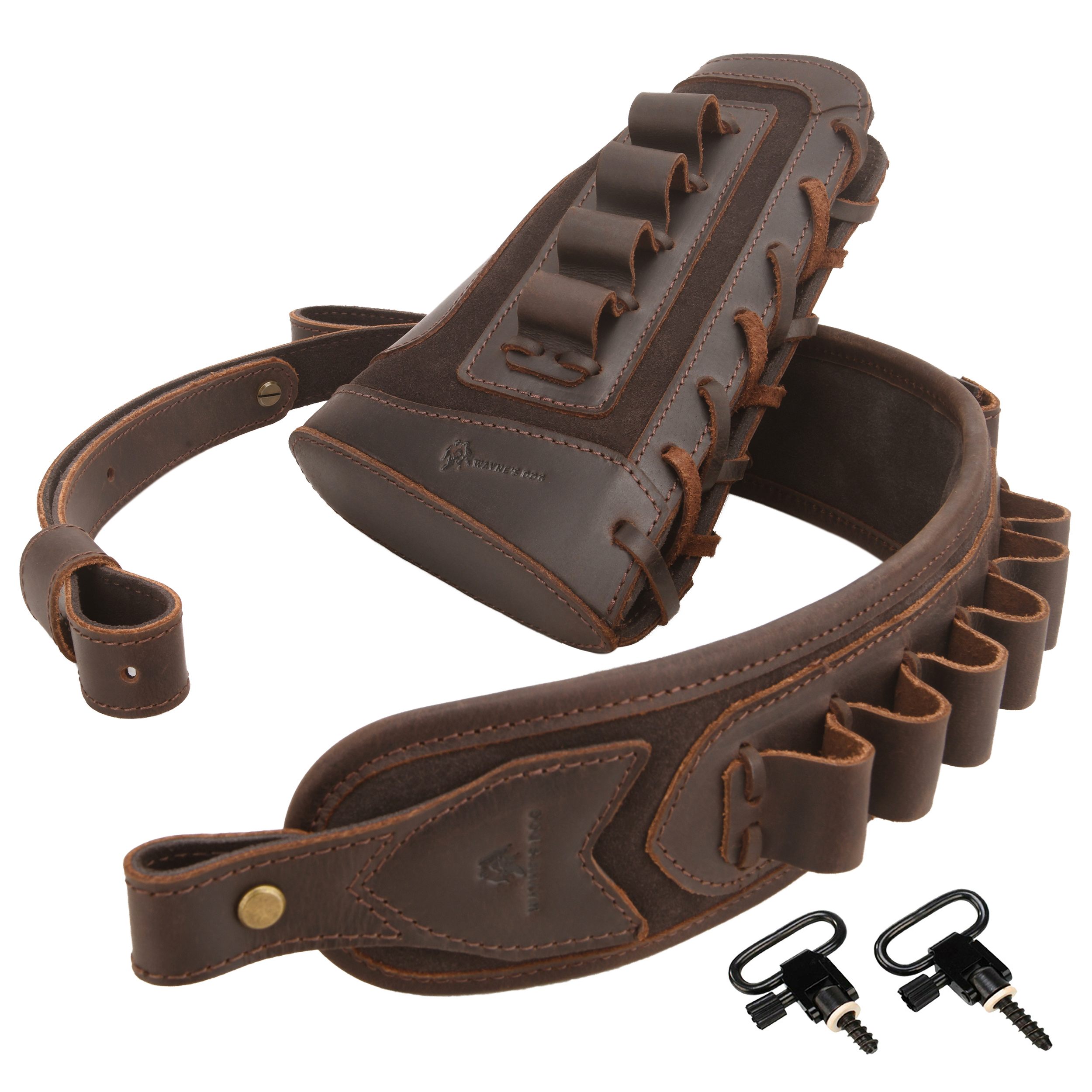 Leather Gun Buttstock Cheek Rest Pad with Cartridge Holders Sling