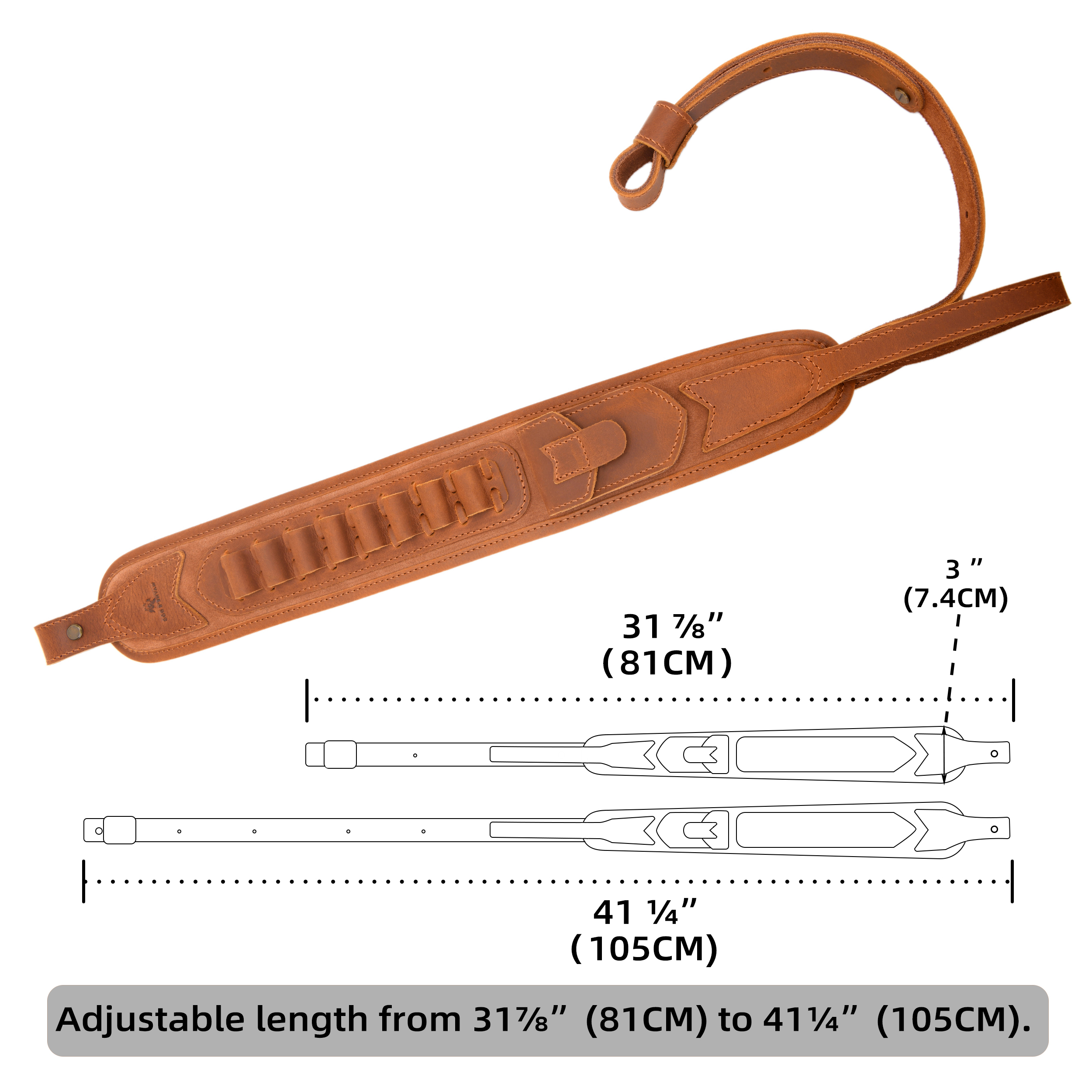 No Drill Set Leather Rifle Sling, Gun Buttstock, Sling Ring for.308.22