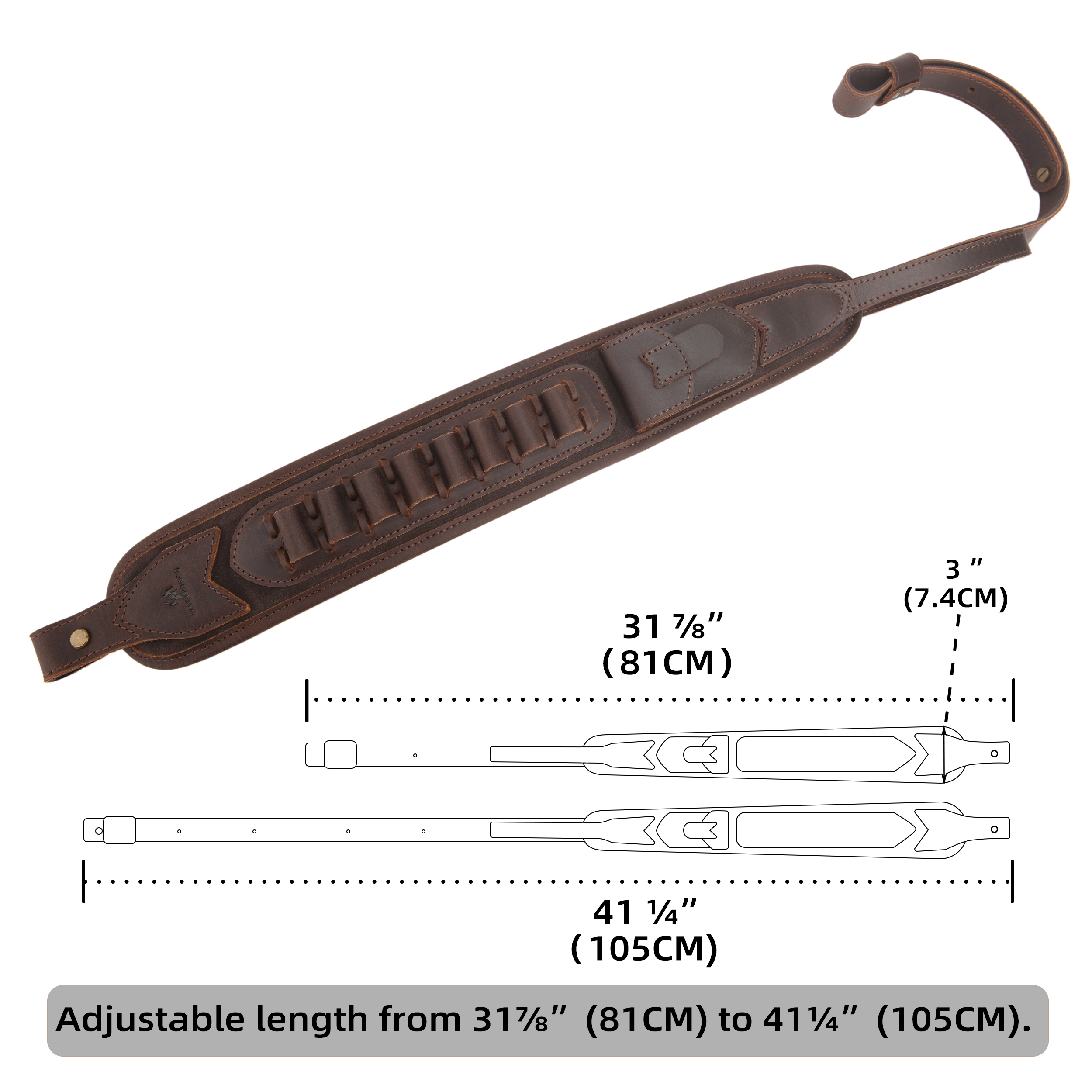 No Drill Set Leather Rifle Sling, Gun Buttstock, Sling Ring for.308.22