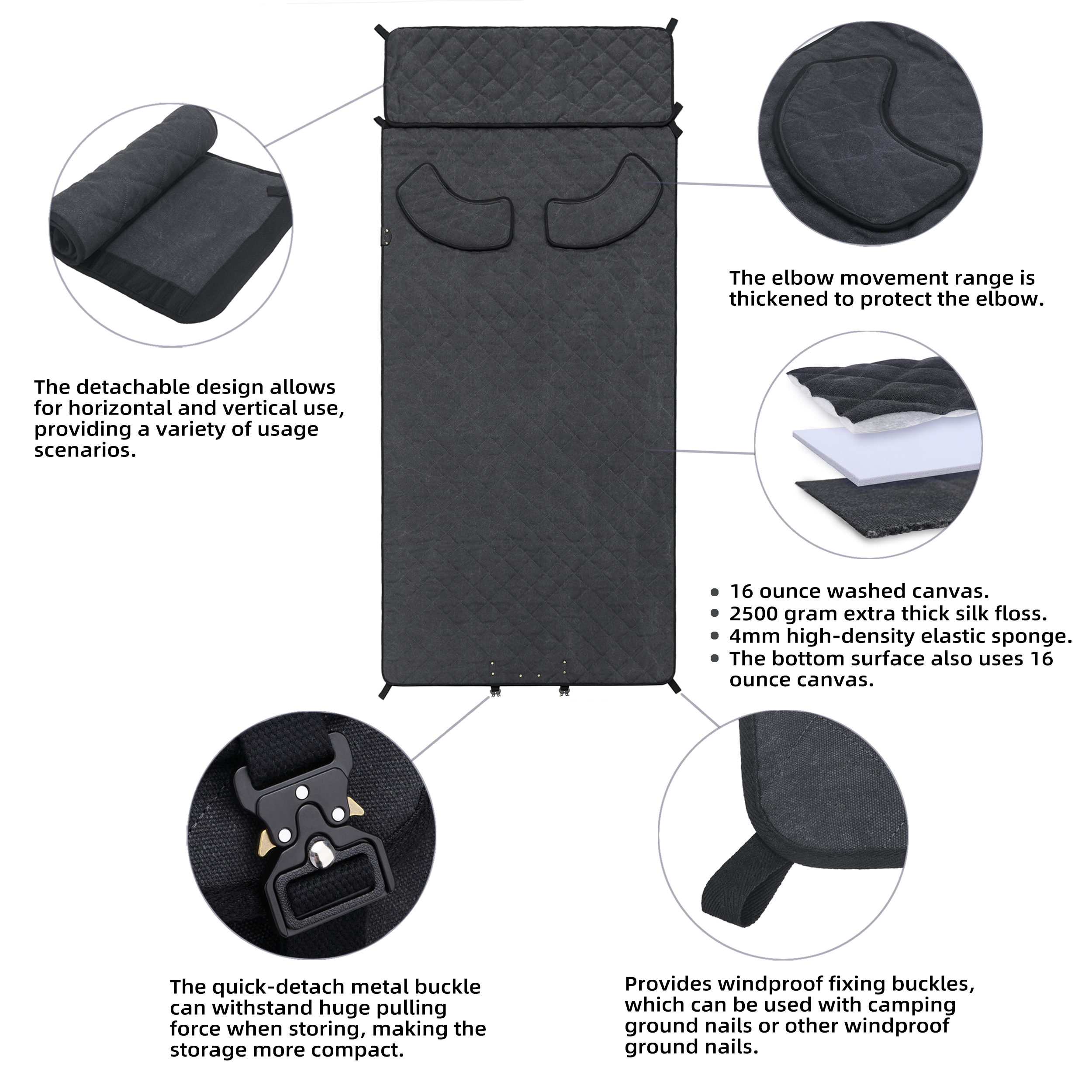 Padded Waxed Canvas Shooting Mat, 91"x41"Extra Large Rollout Mat Prone