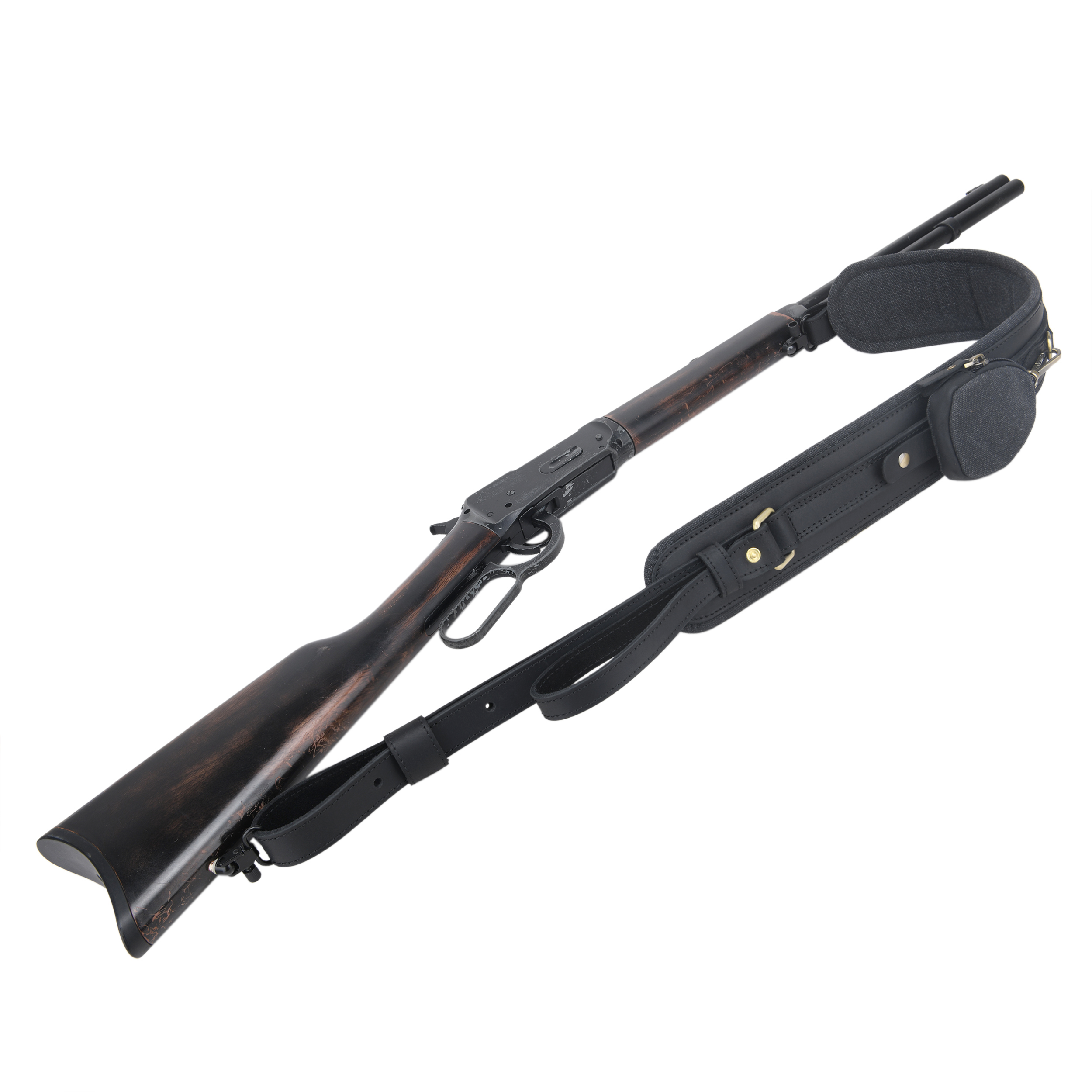 Leather Gun Sling with Removable Canvas Bag Pouches, Padded Straps
