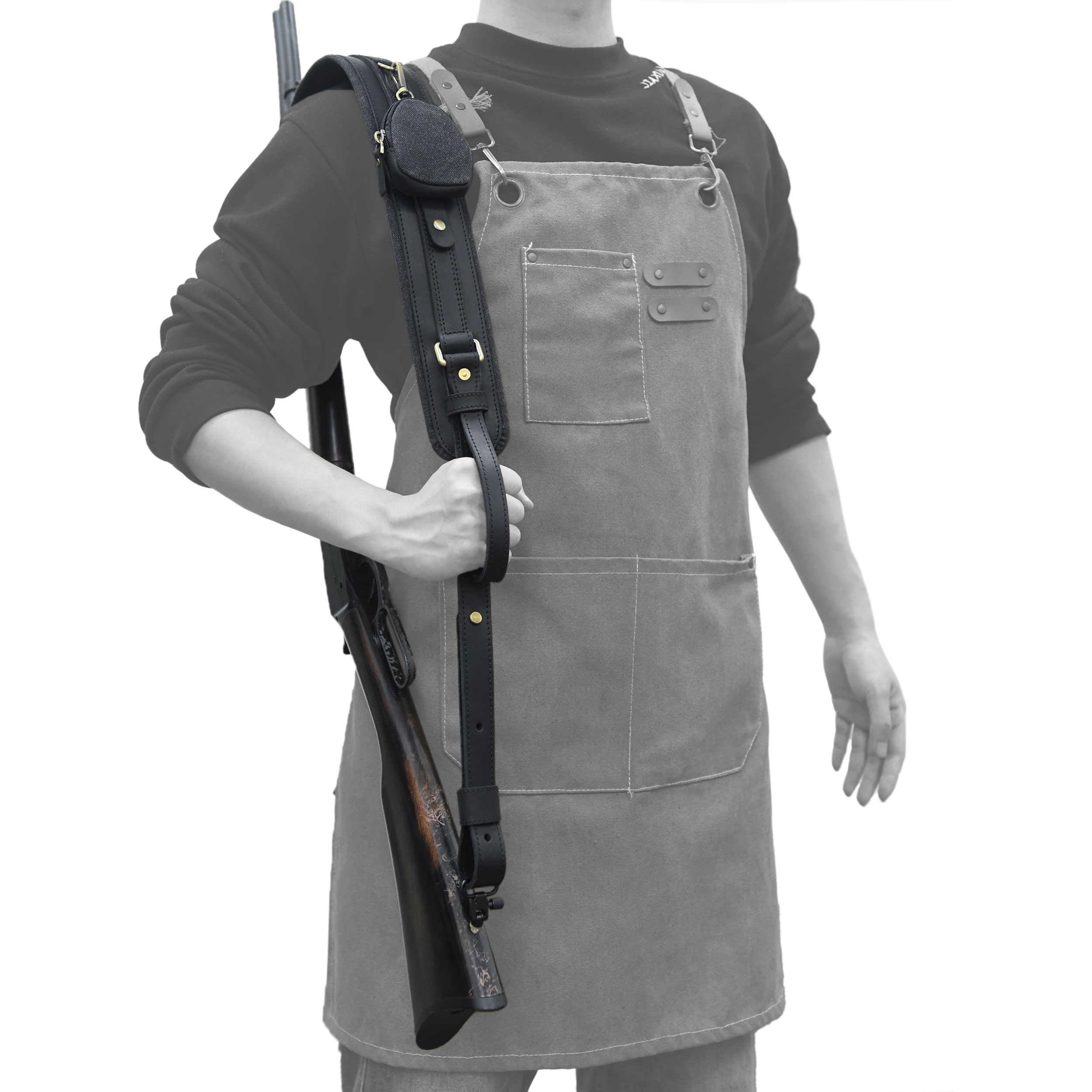 Leather Gun Sling with Removable Canvas Bag Pouches, Padded Straps