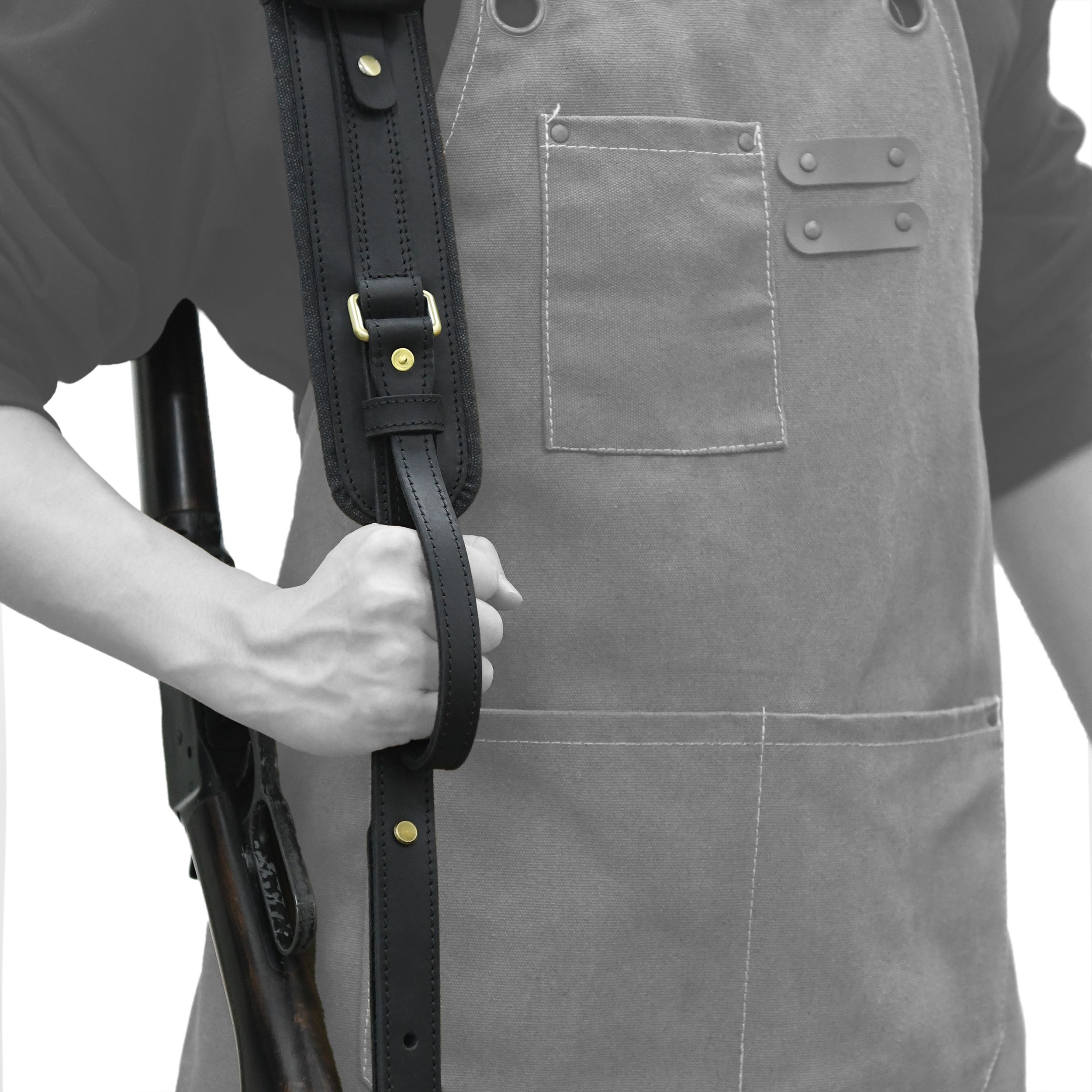 Leather Gun Sling with Removable Canvas Bag Pouches, Padded Straps