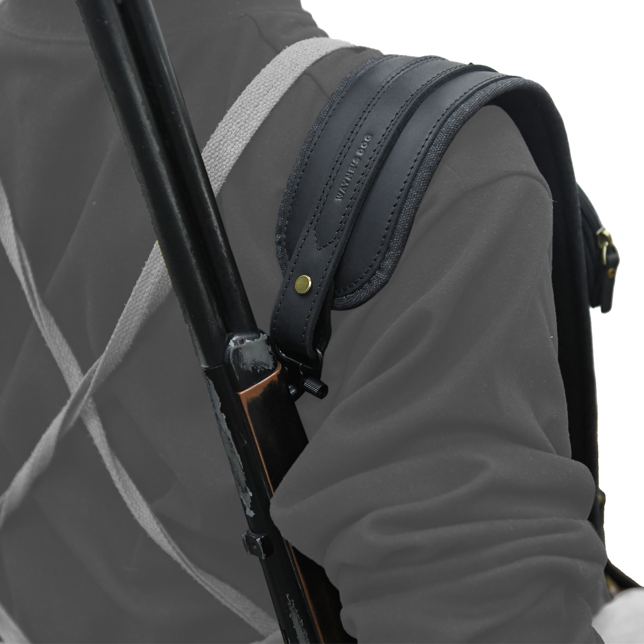 Leather Gun Sling with Removable Canvas Bag Pouches, Padded Straps