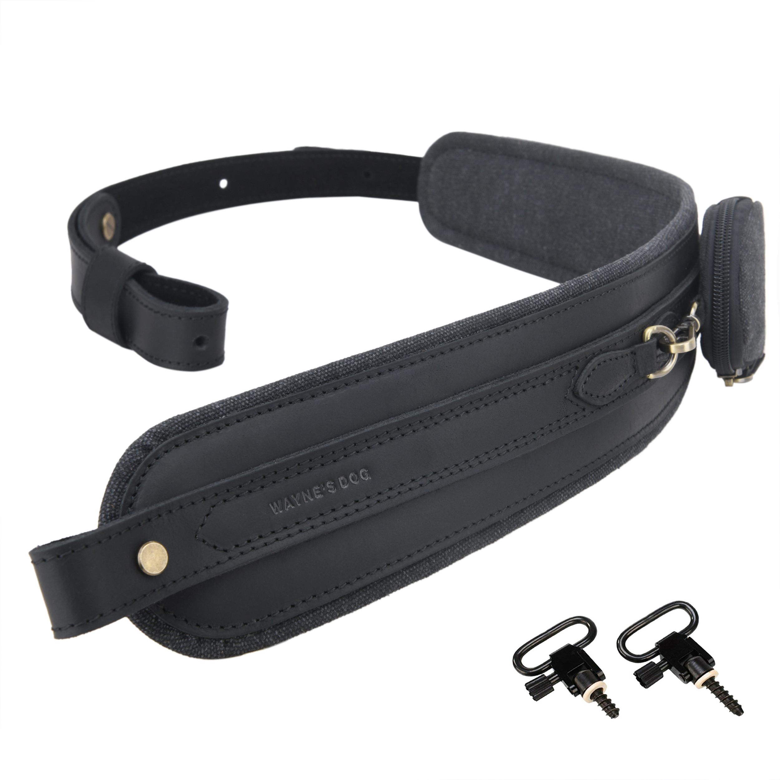 Leather Gun Sling with Removable Canvas Bag Pouches, Padded Straps
