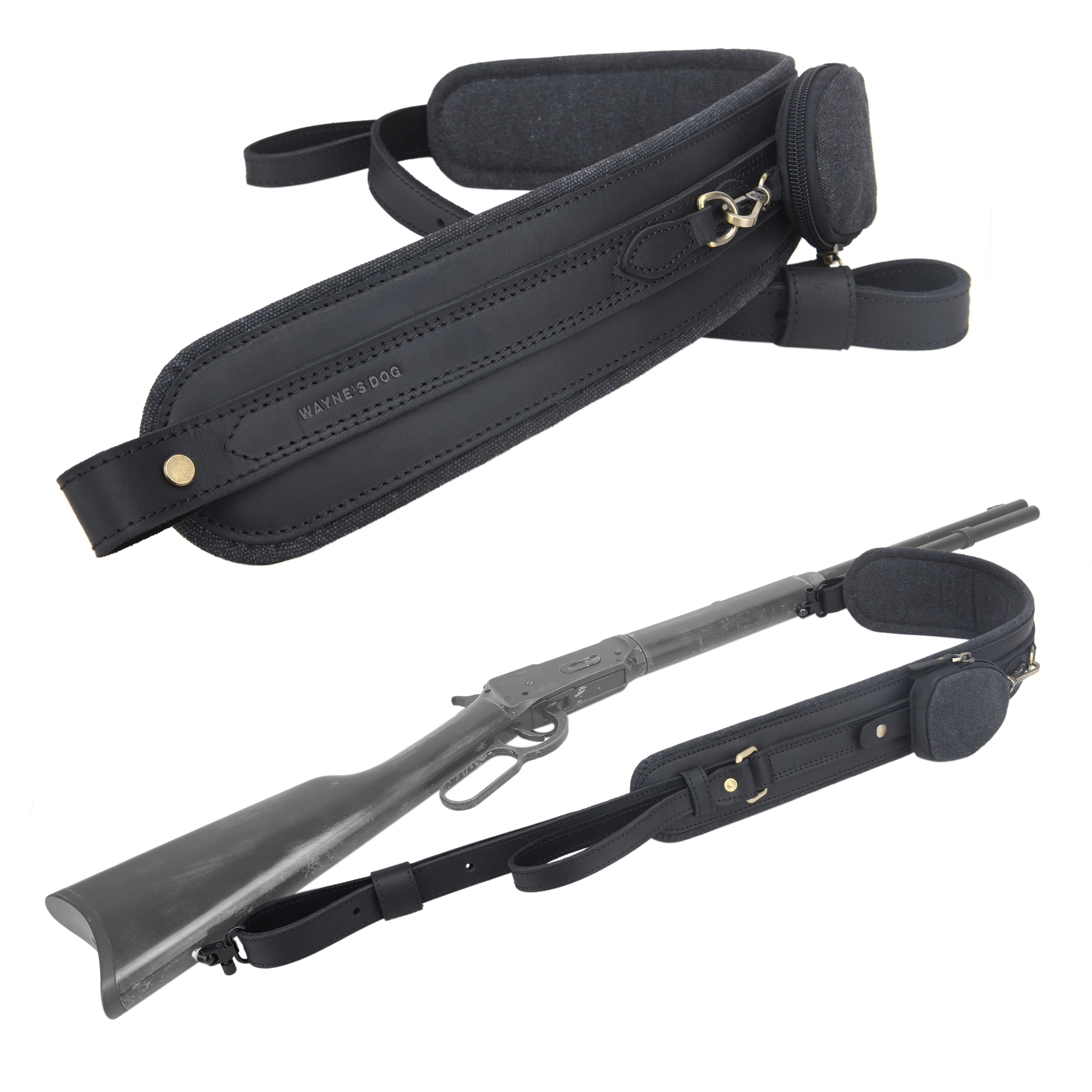 Leather Gun Sling with Removable Canvas Bag Pouches, Padded Straps