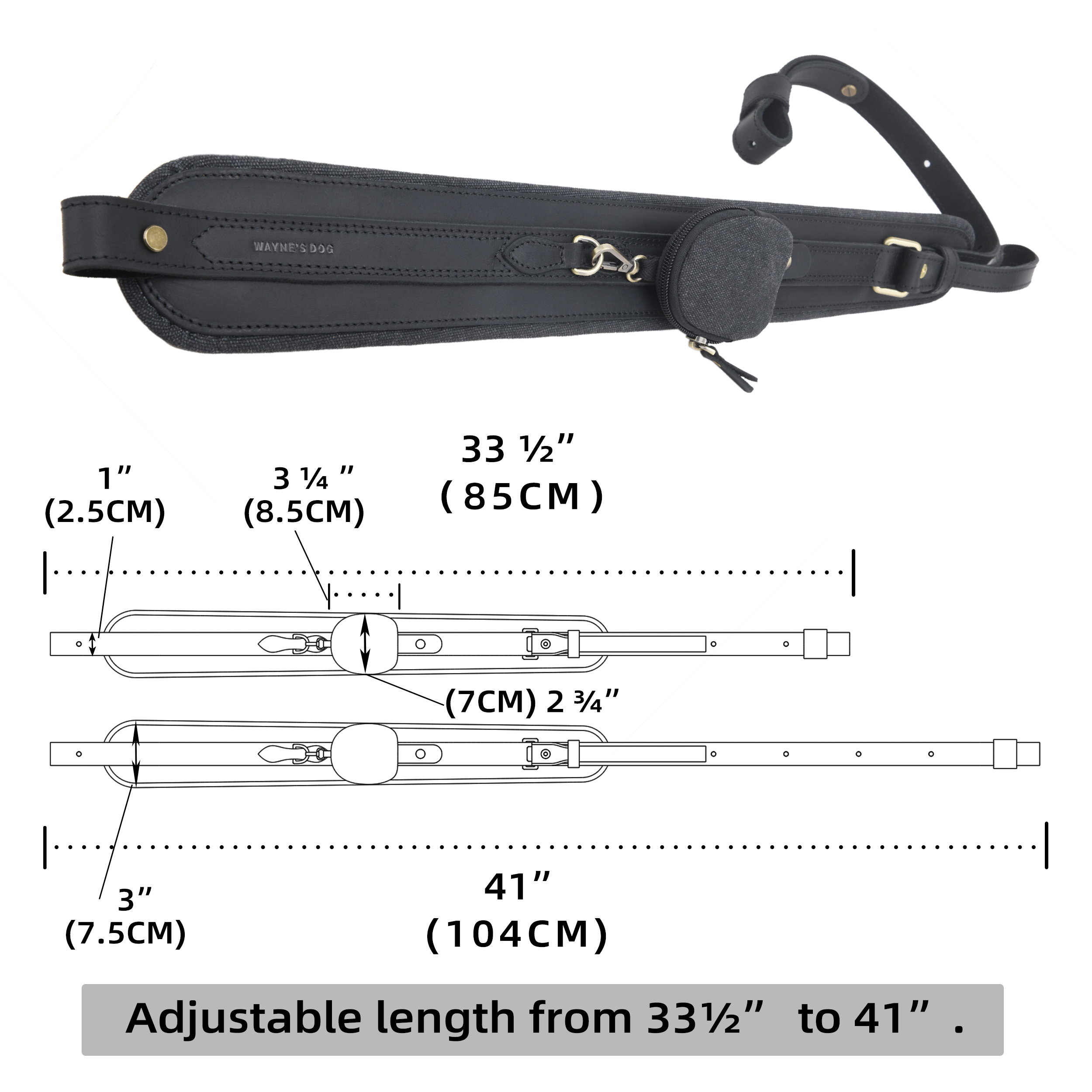 Leather Gun Sling with Removable Canvas Bag Pouches, Padded Straps