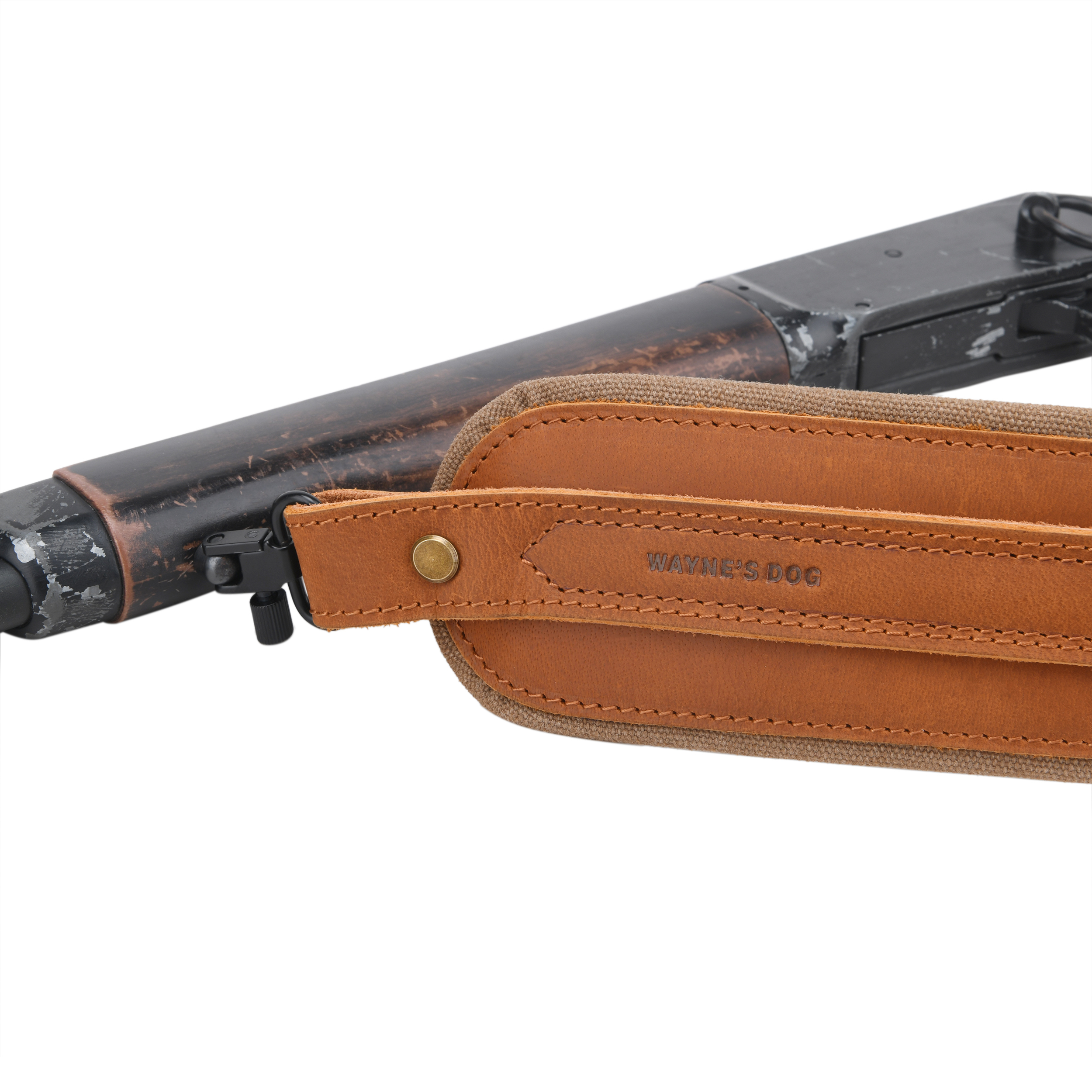 Leather Gun Sling with Removable Canvas Bag Pouches, Padded Straps